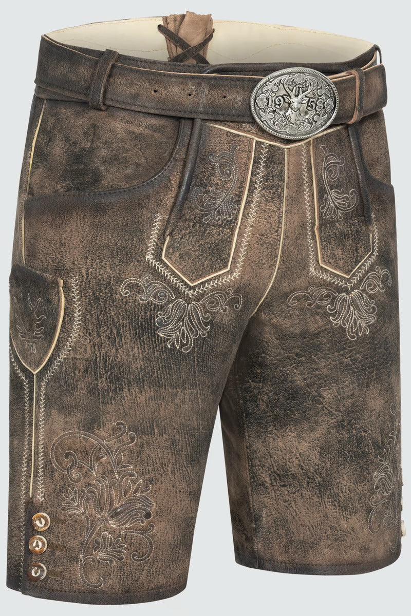 Kruger Men's Lederhosen "Arijus" with Belt - Brown