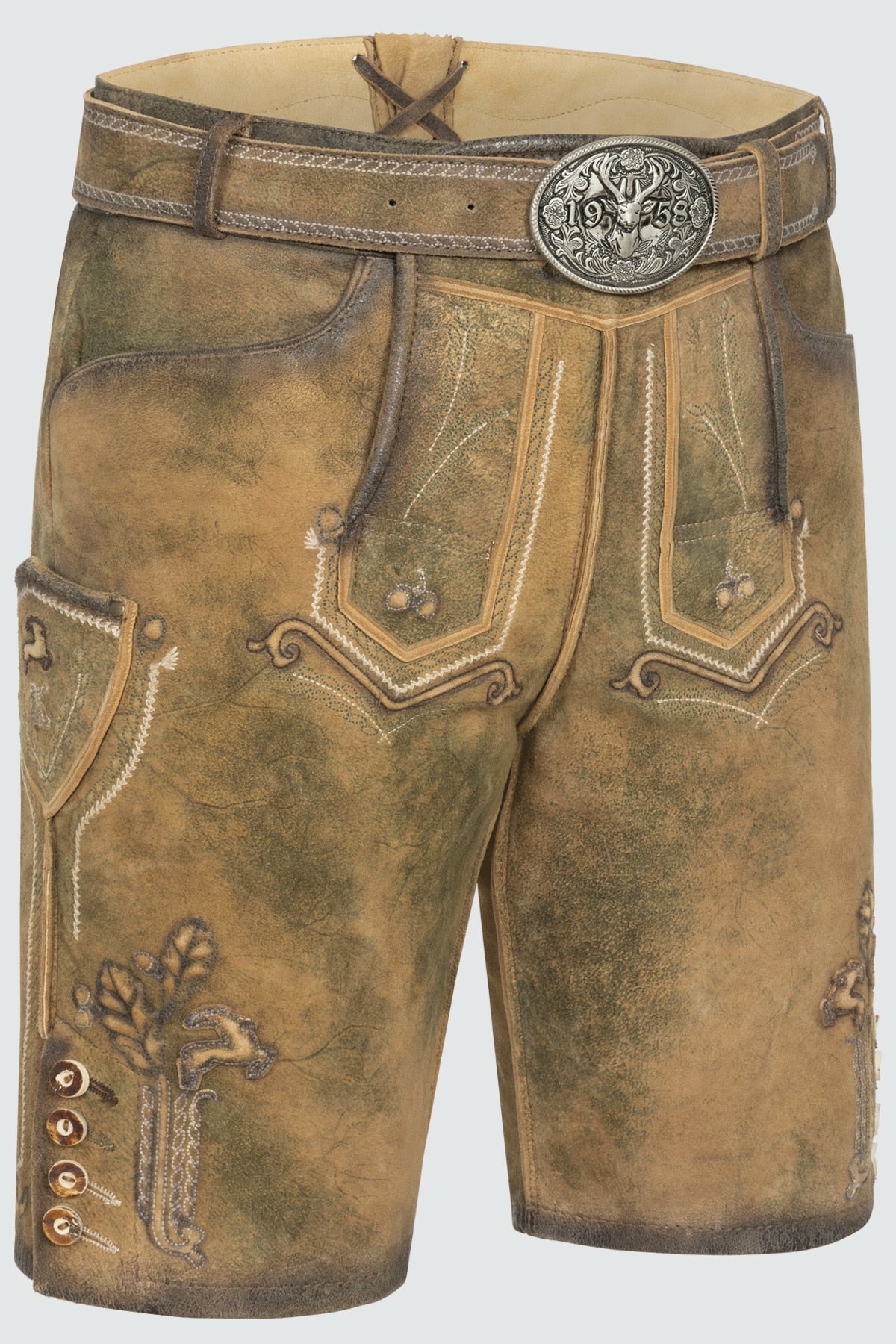 Kruger Men's Lederhosen "Milo" with Belt - Brown