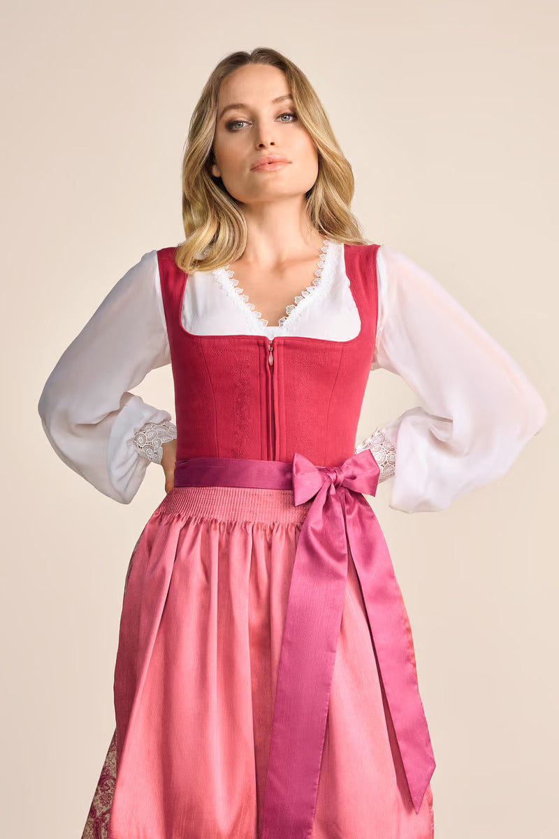 Kruger Midi Dirndl 2pcs. 60cm "Flaminia" red (sizes 40)