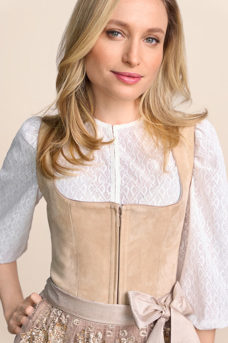 Kruger Midi Dirndl 2pcs. 60cm "Lysandra" biege