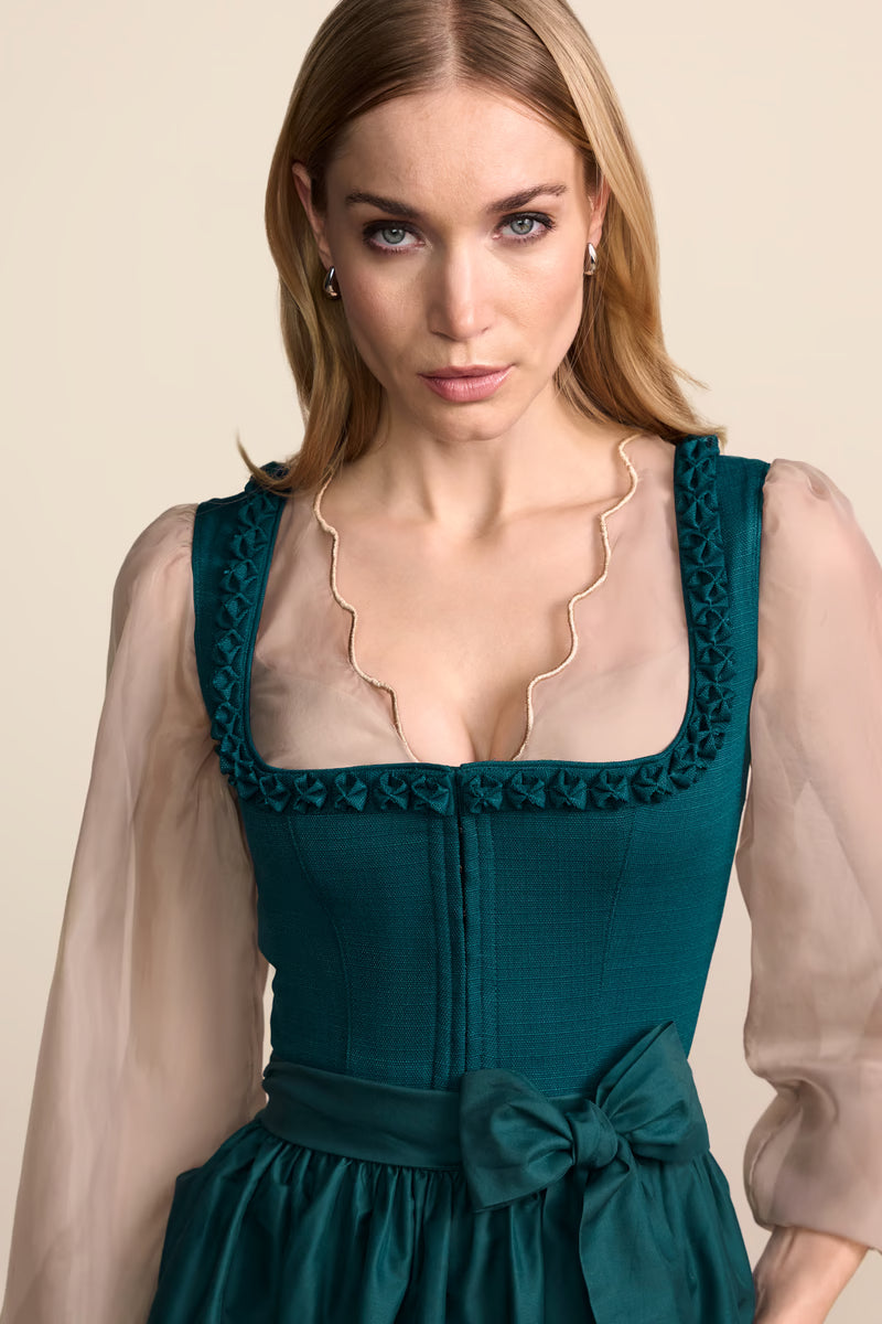 Krüger Elvina Long Dirndl, Turquoise — 70cm 2pc Set