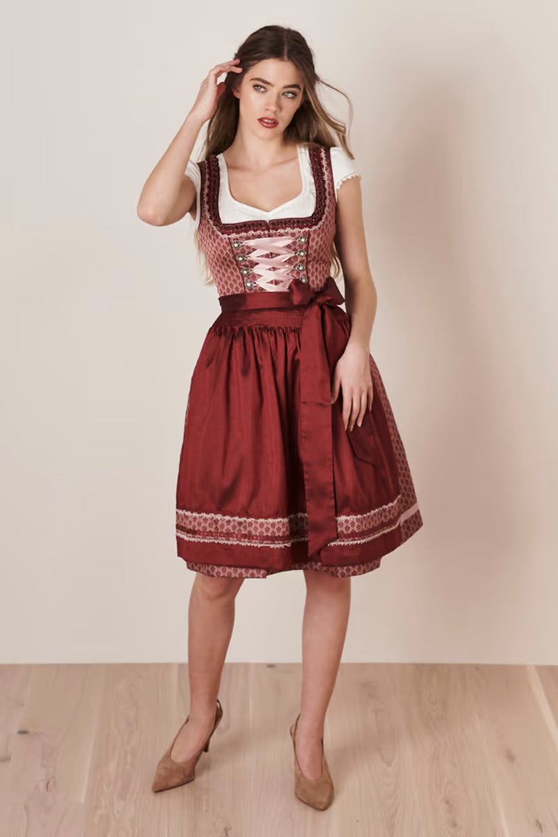 Midi Dirndl 2pcs. 60cm "Alica" red