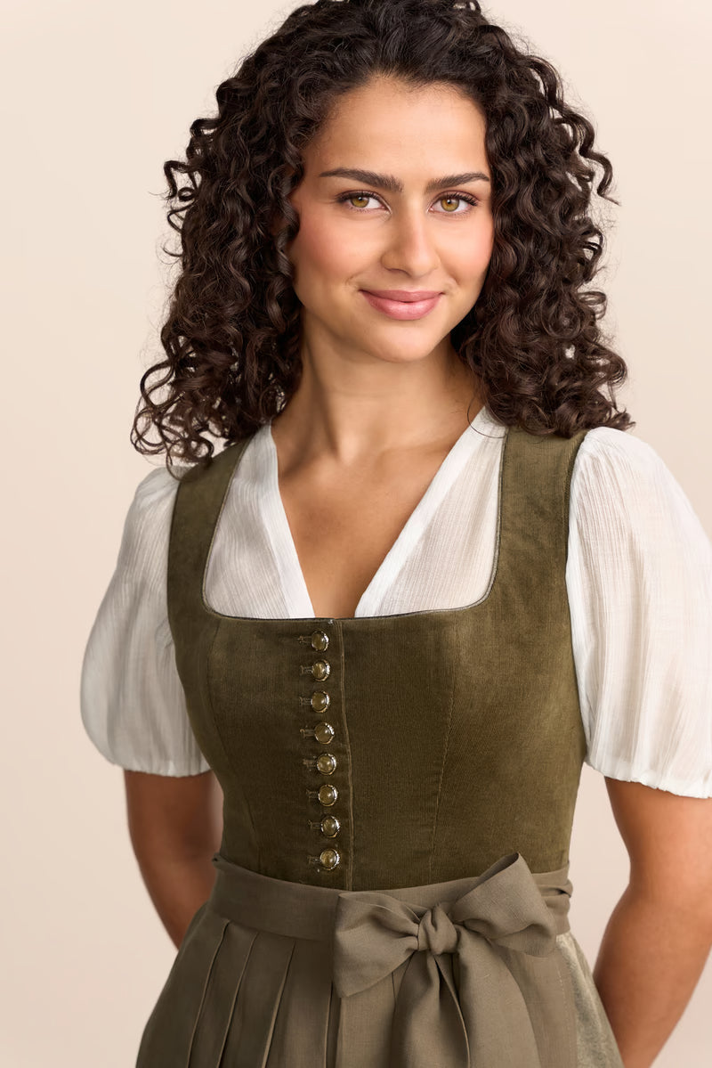 Kruger Solene Midi Dirndl, Olive — 60cm 2pc Set