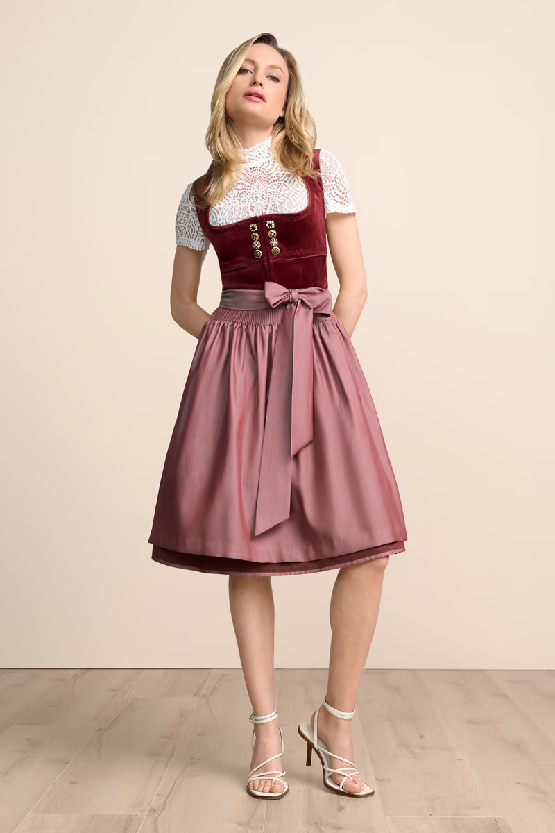 Kruger Midi Dirndl 2pcs. 60cm "Milda" red (40)