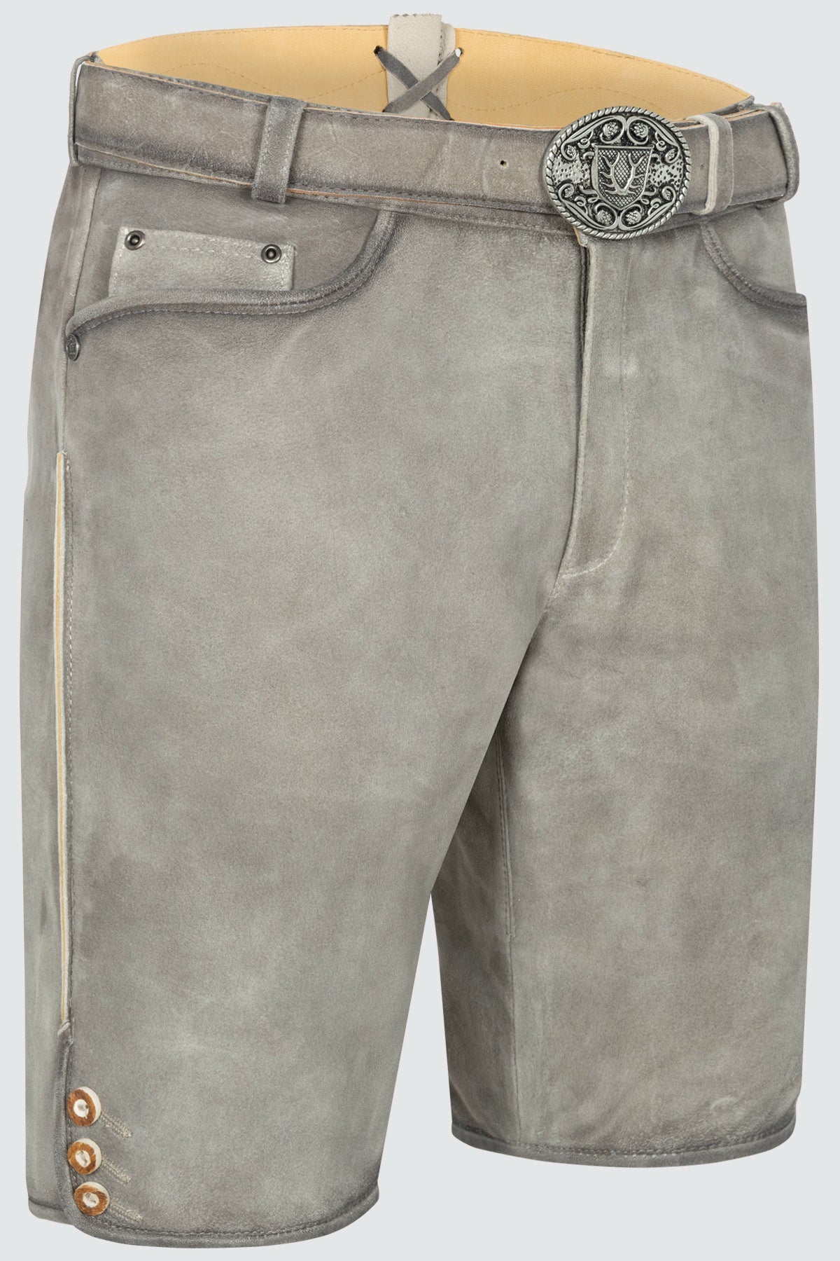 Kruger Men's Lederhosen "Lorenzo" with Belt - Gray