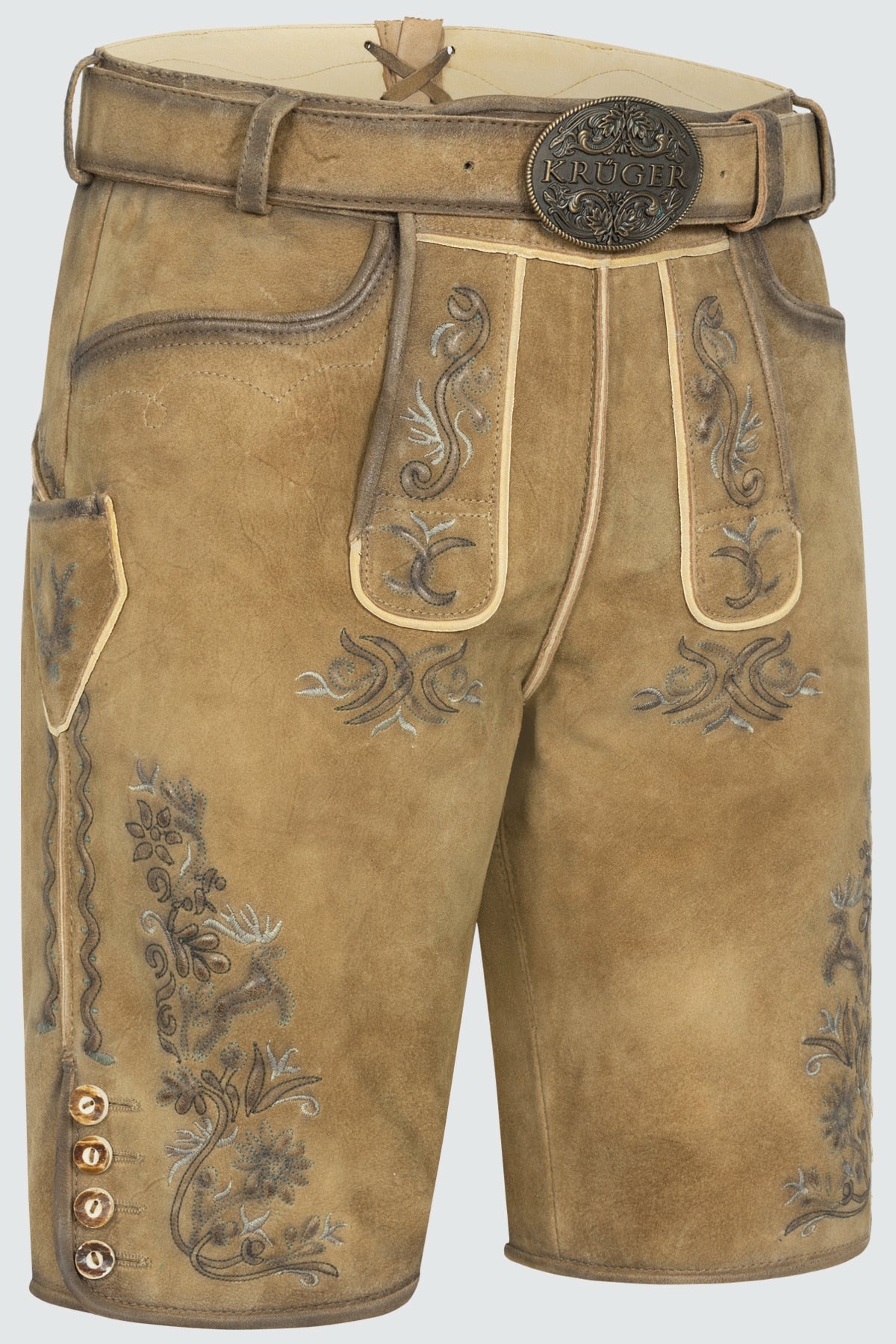 Kruger Men's Lederhosen "Juan" with Belt - Brown