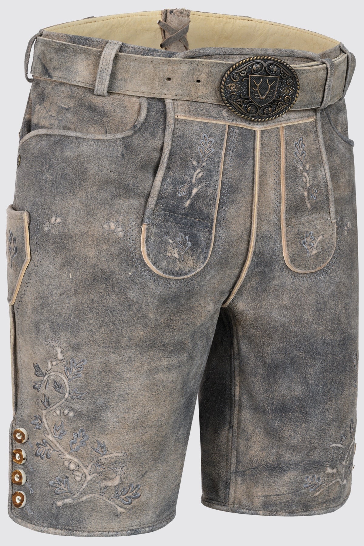 Kruger Men's Lederhosen "Berno" with Belt - Gray