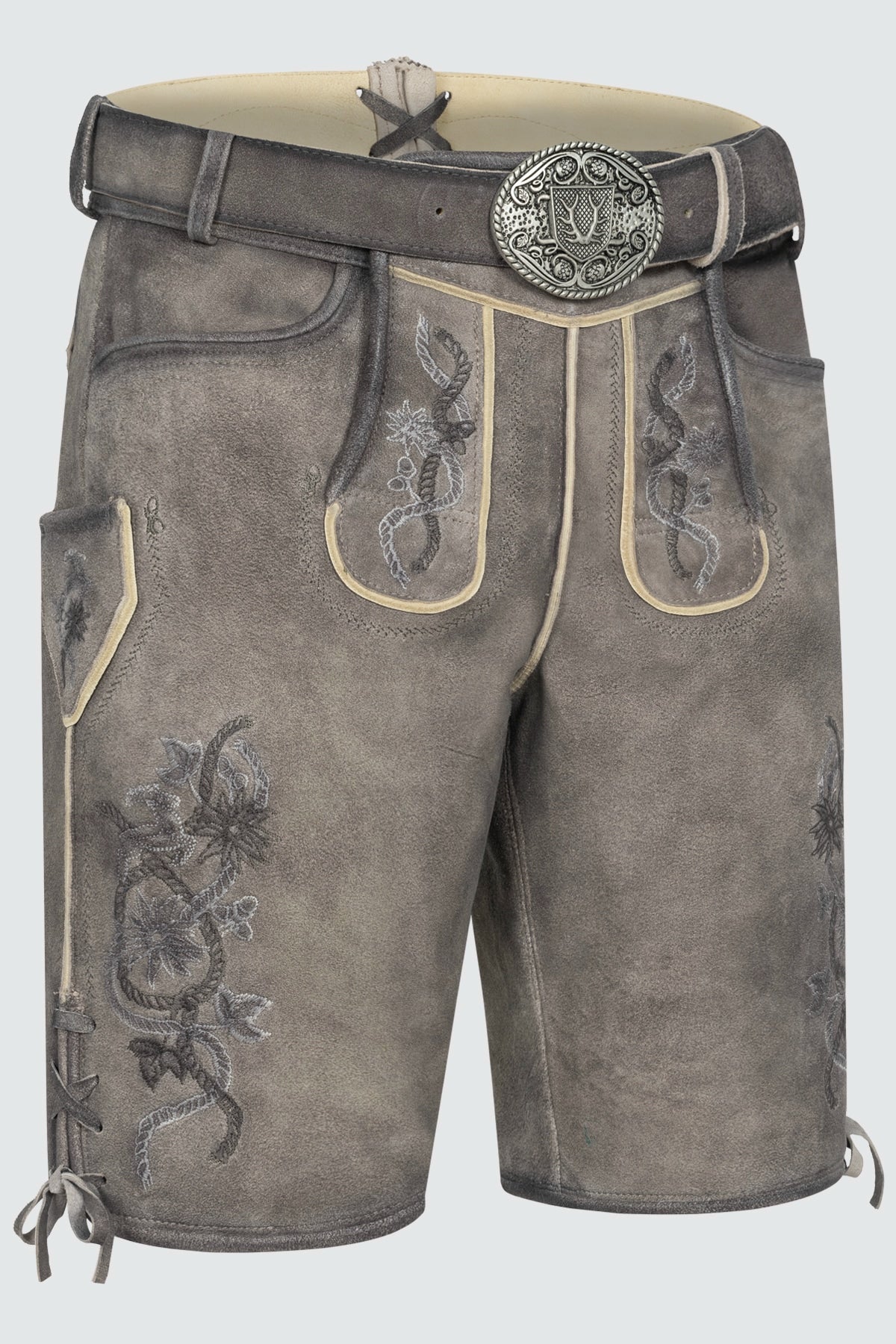 Kruger Men's Lederhosen "Mirko" with Belt - Gray