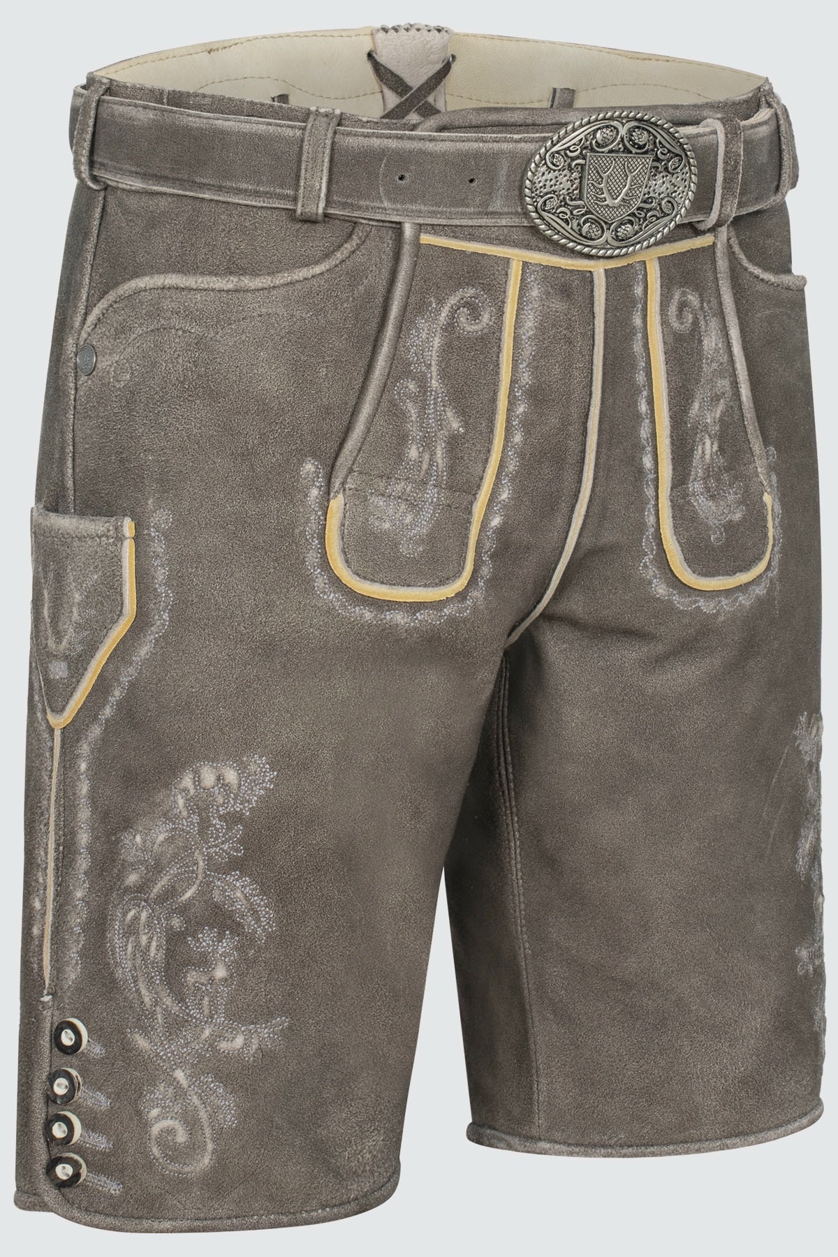 Kruger Men's Lederhosen "Howard" with Belt - Gray