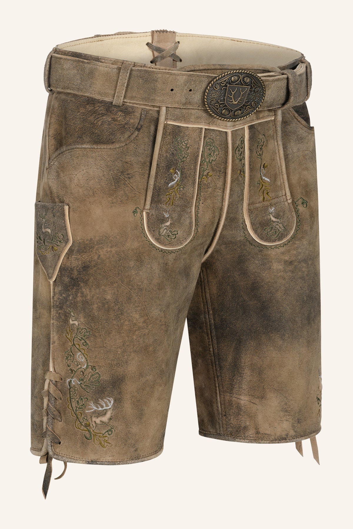 Kruger Men's Lederhosen "Micah" with Belt - Brown