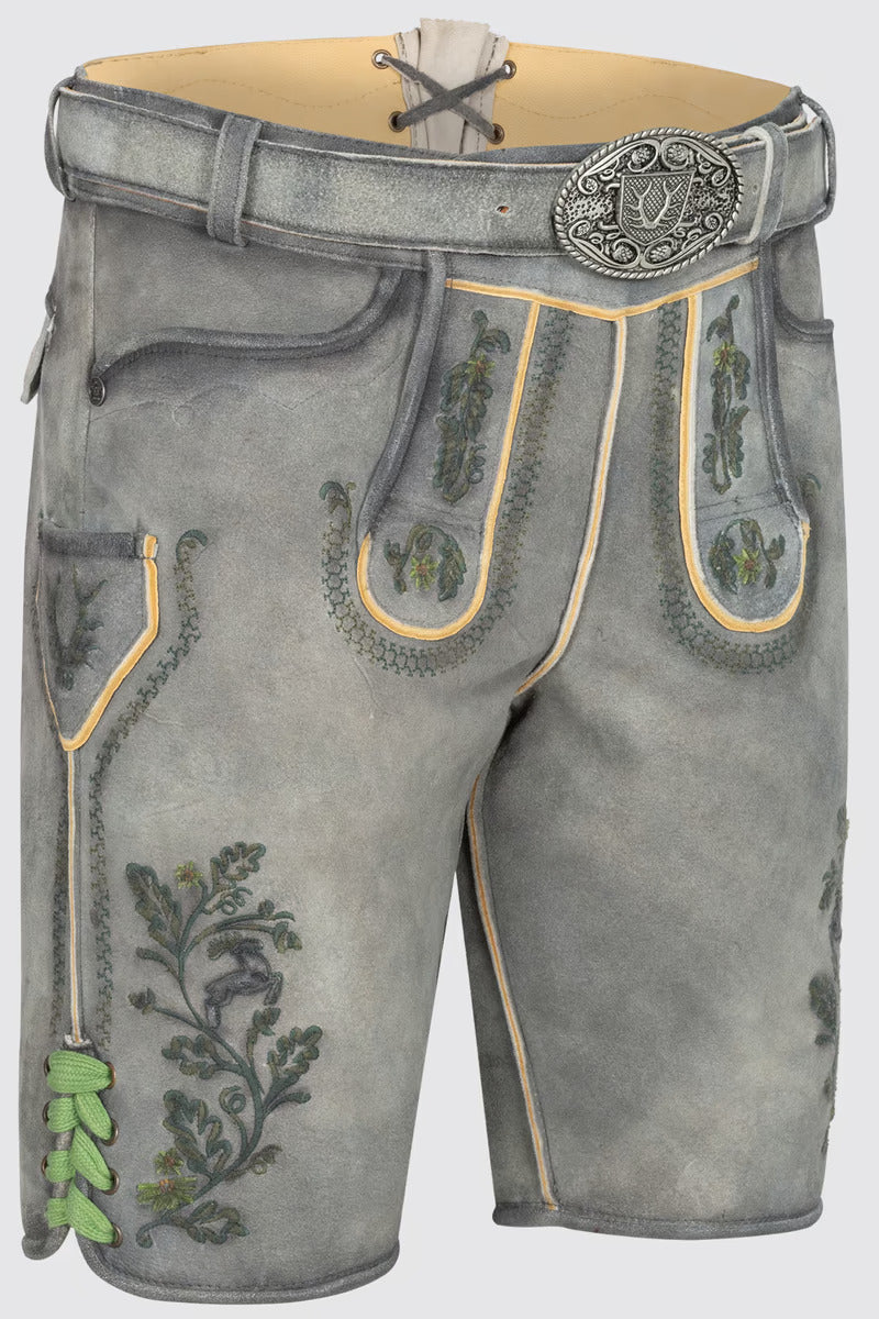 Kruger Men's Lederhosen "Charlie" with belt (gray w/green)
