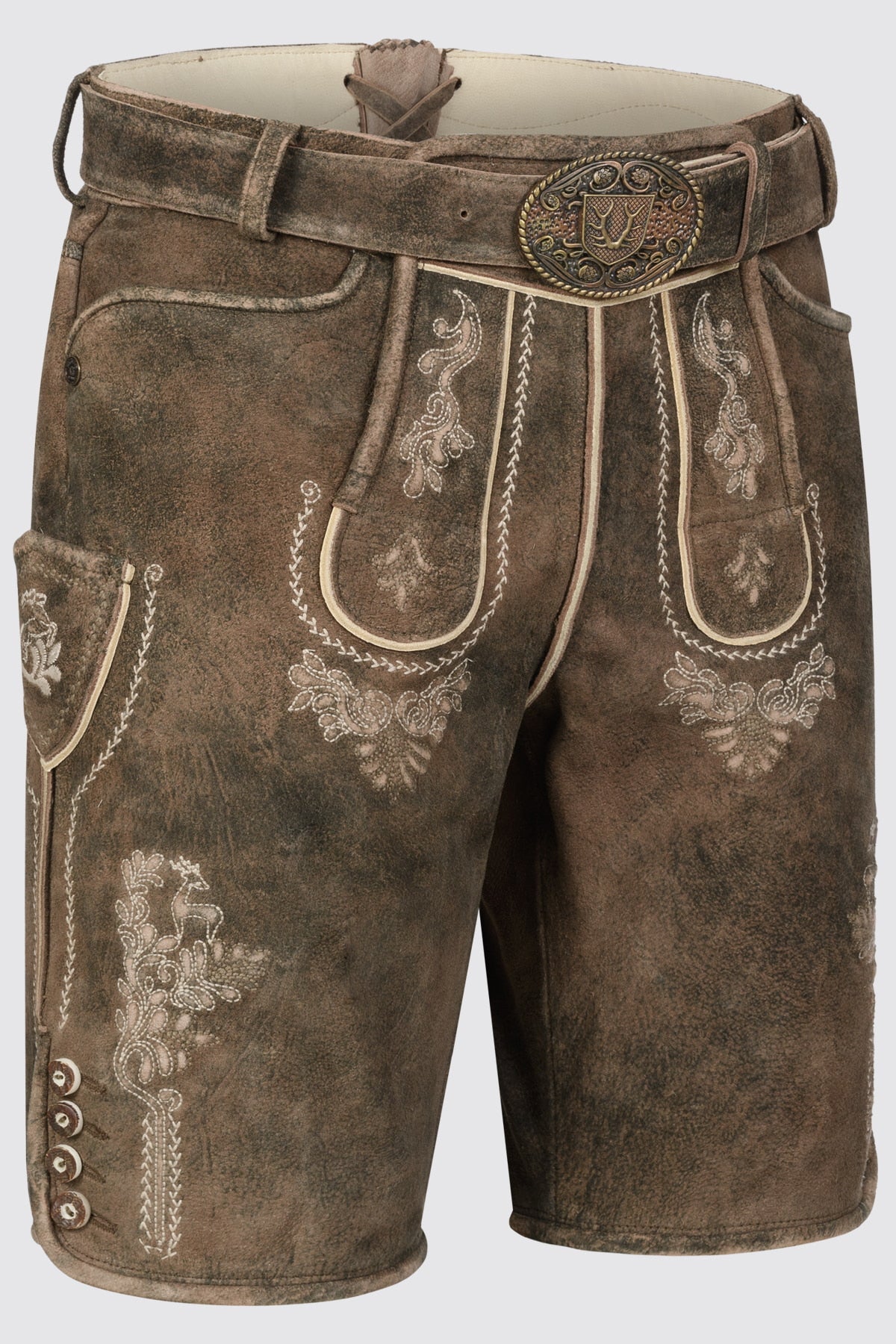 Kruger Men's Lederhosen "Josha" with Belt - Brown