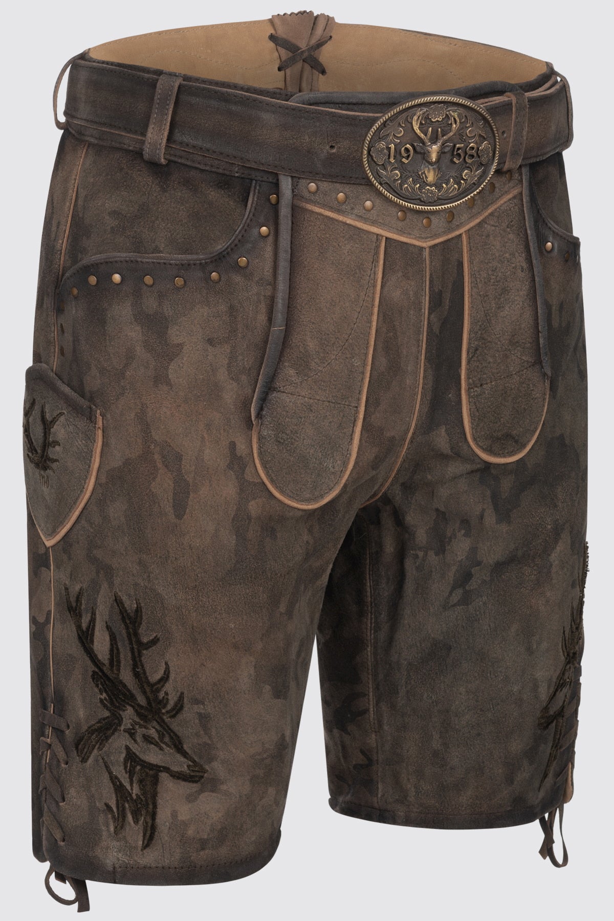 Kruger Men's Lederhosen "Matze" with Belt - Brown