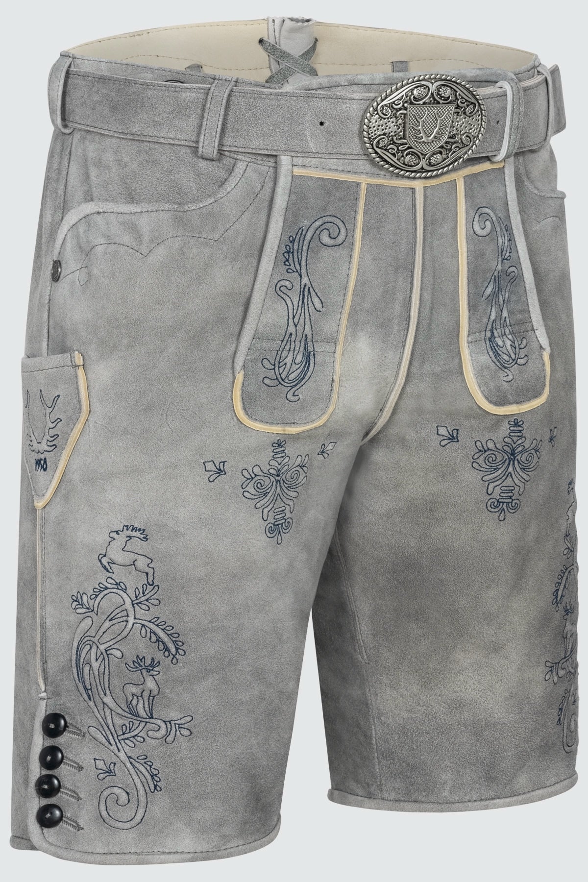 Kruger Men's Lederhosen "Lucius" with Belt - Gray