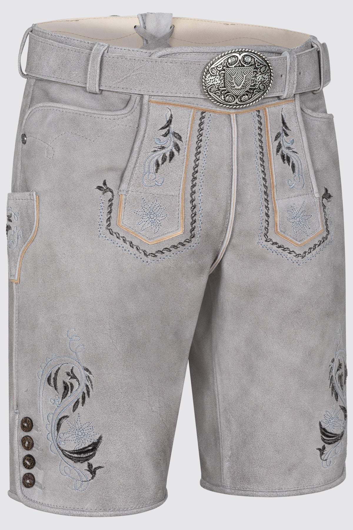 Kruger Men's Lederhosen "Heiko" with Belt - Gray
