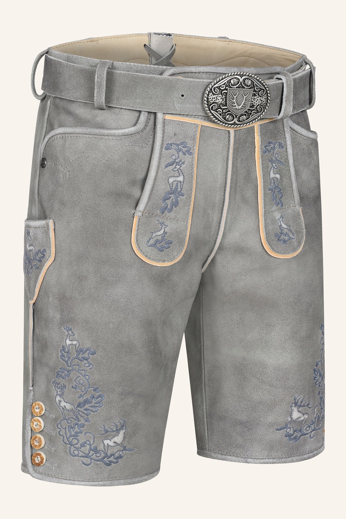 Kruger Men's Lederhosen "Berat" with Belt - Gray