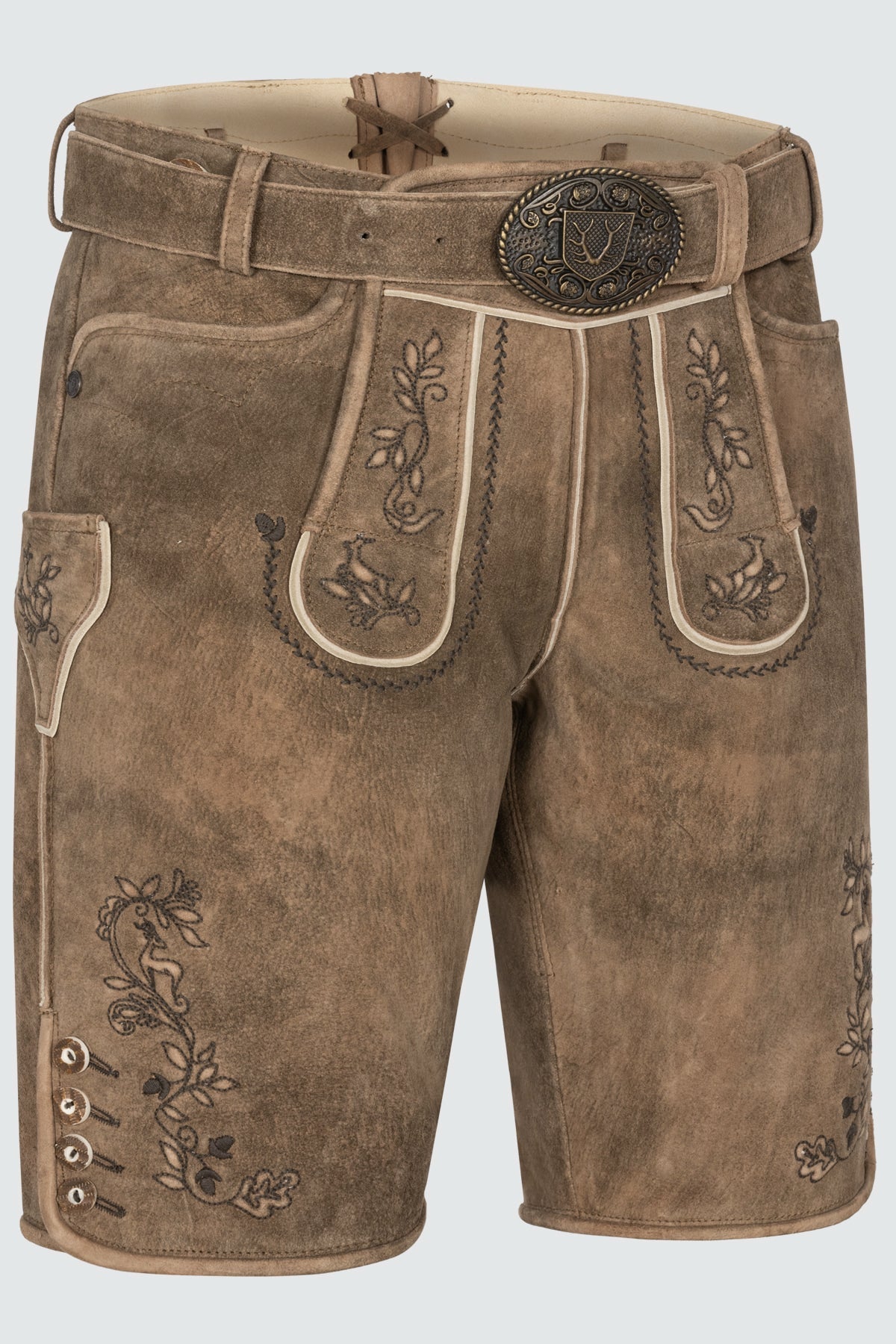 Kruger Men's Lederhosen "Corentin" with Belt - Brown