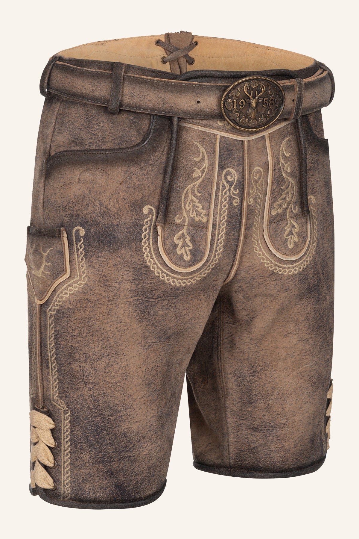 Kruger Men's Lederhosen "Magnus" with Belt - Brown