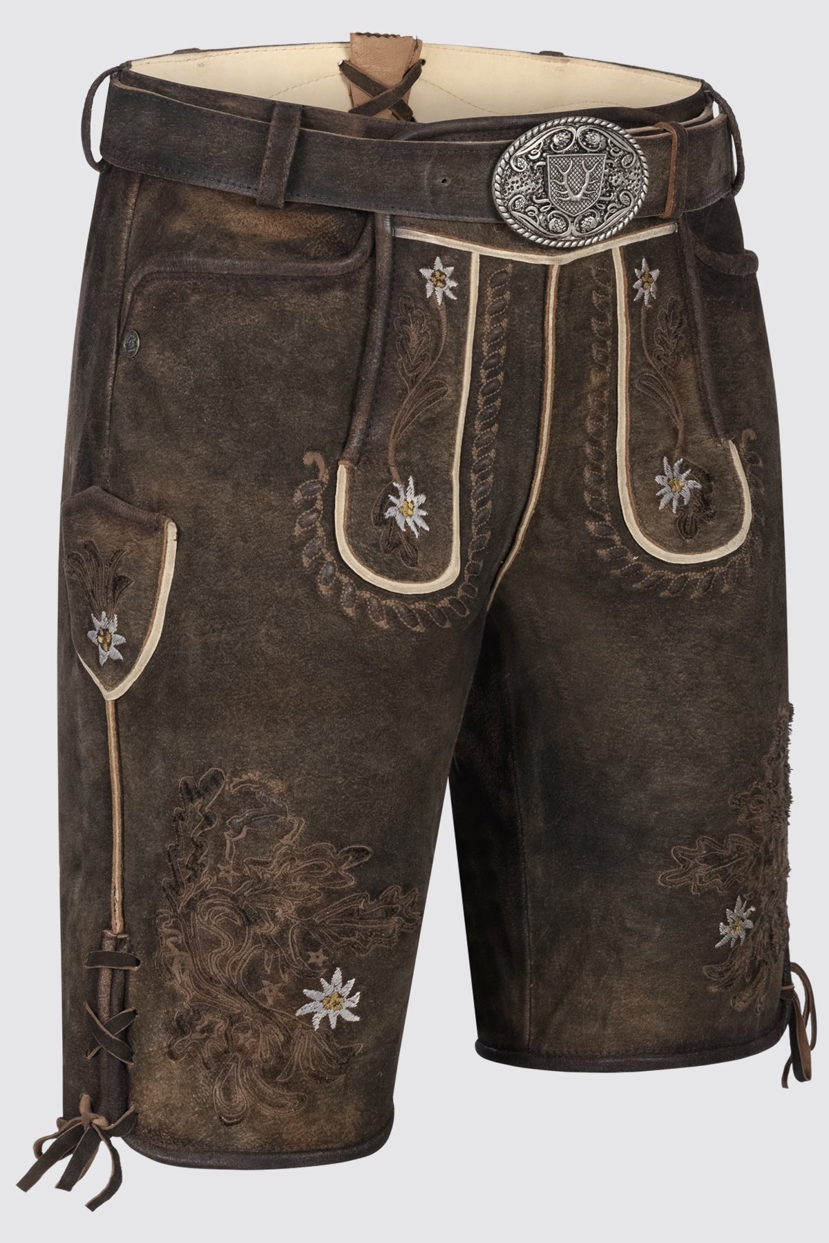 Kruger Men's Lederhosen "Leny" with Belt - Brown