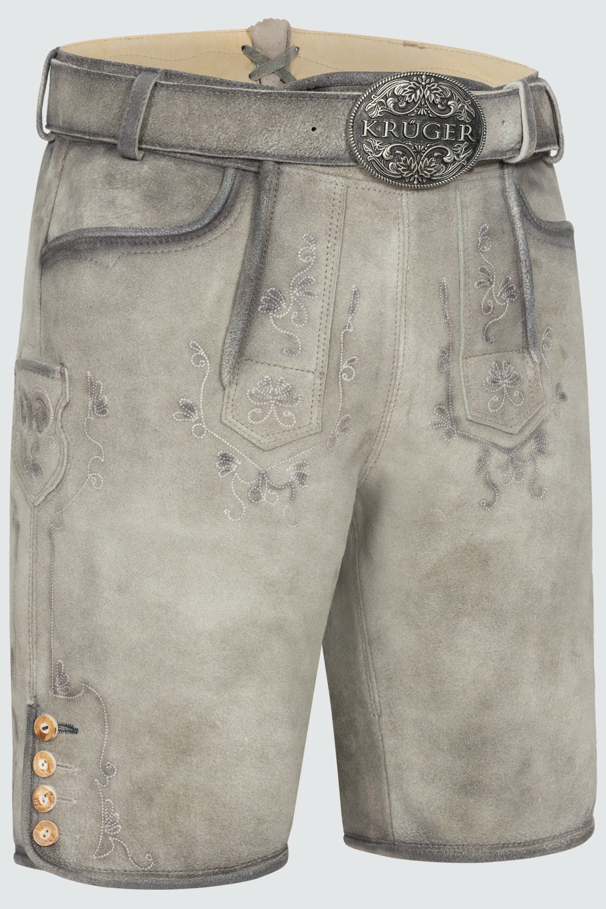 Kruger Men's Lederhosen "Lenny" with Belt - Gray