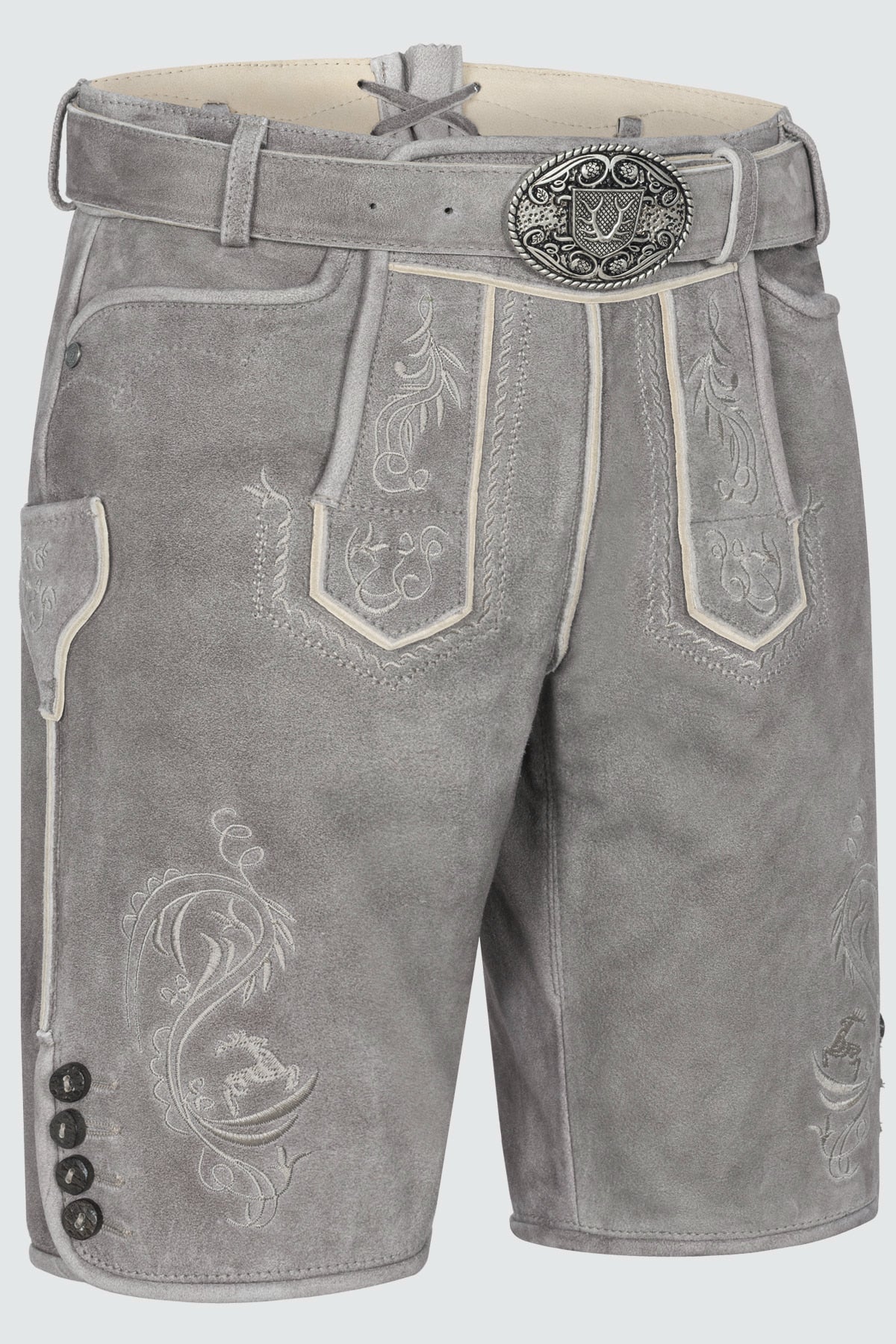 Kruger Men's Lederhosen "Maik" with Belt - Gray