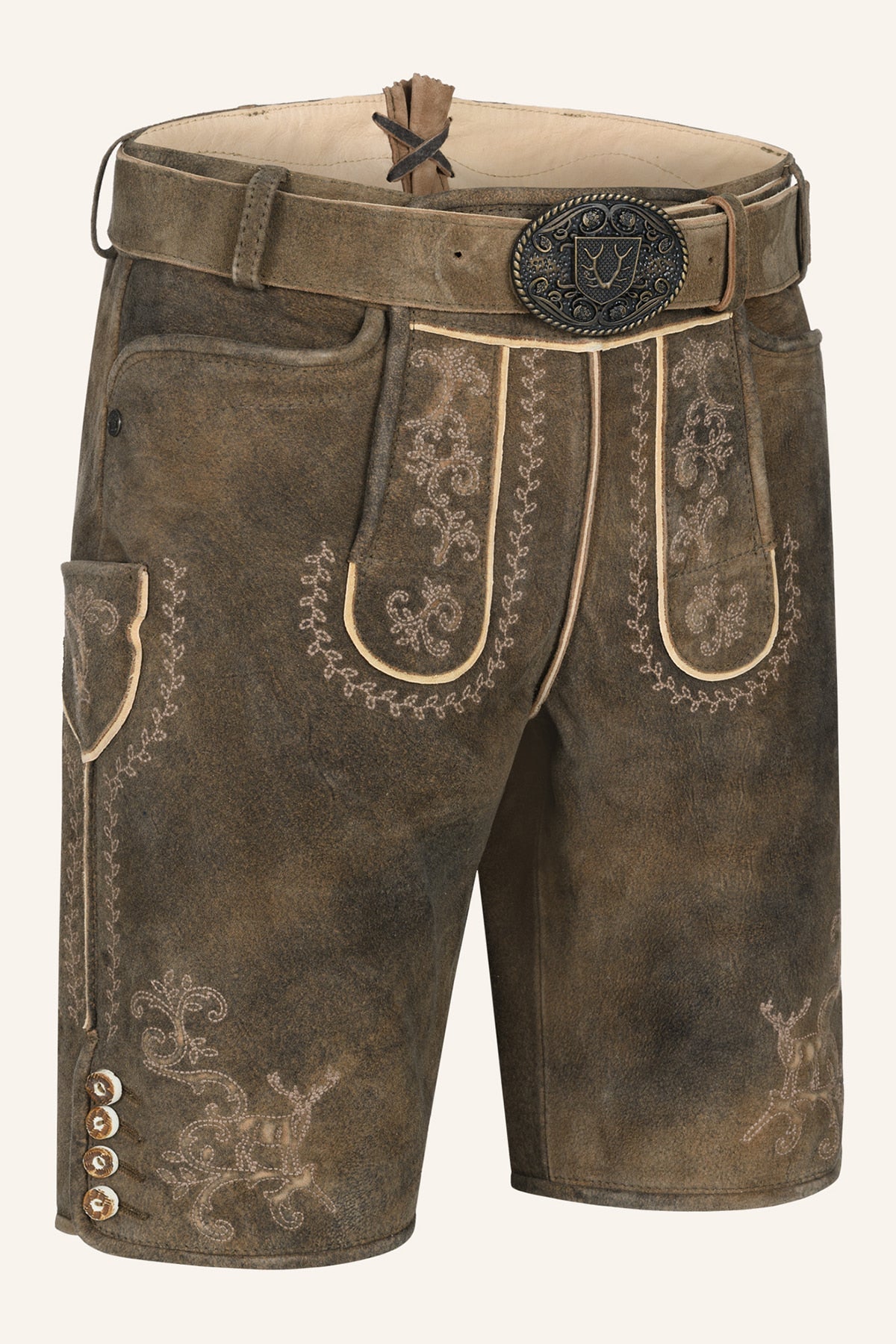 Kruger Men's Lederhosen "Maylon" with Belt - Brown