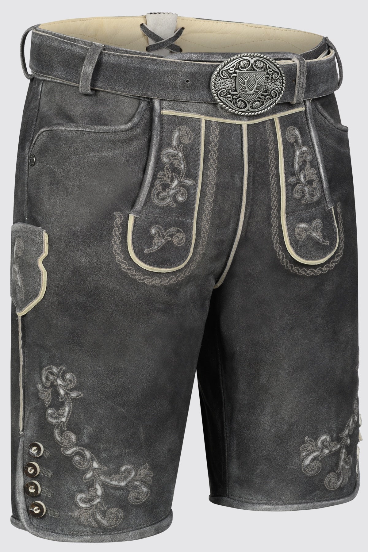 Kruger Men's Lederhosen "Nevi" with Belt - Gray