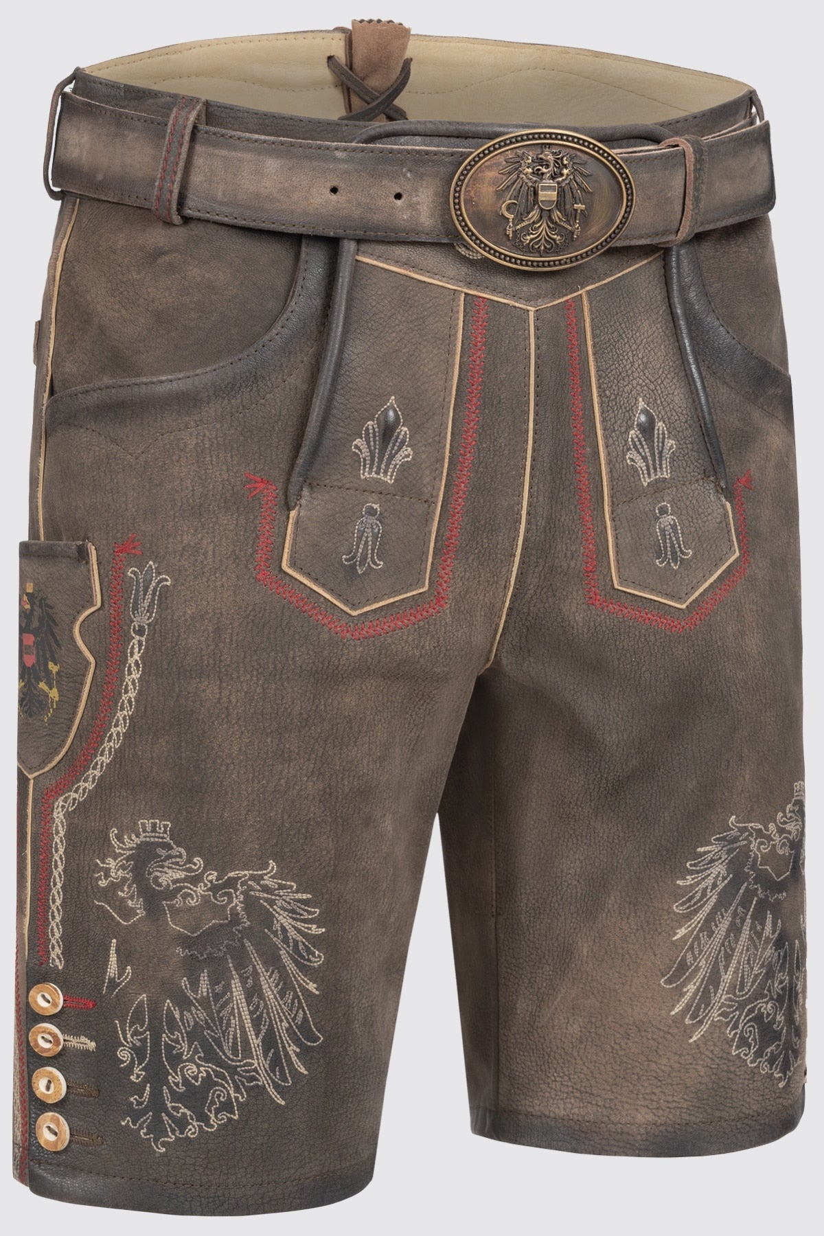 Kruger Men's Lederhosen "Austria" with Belt - Brown