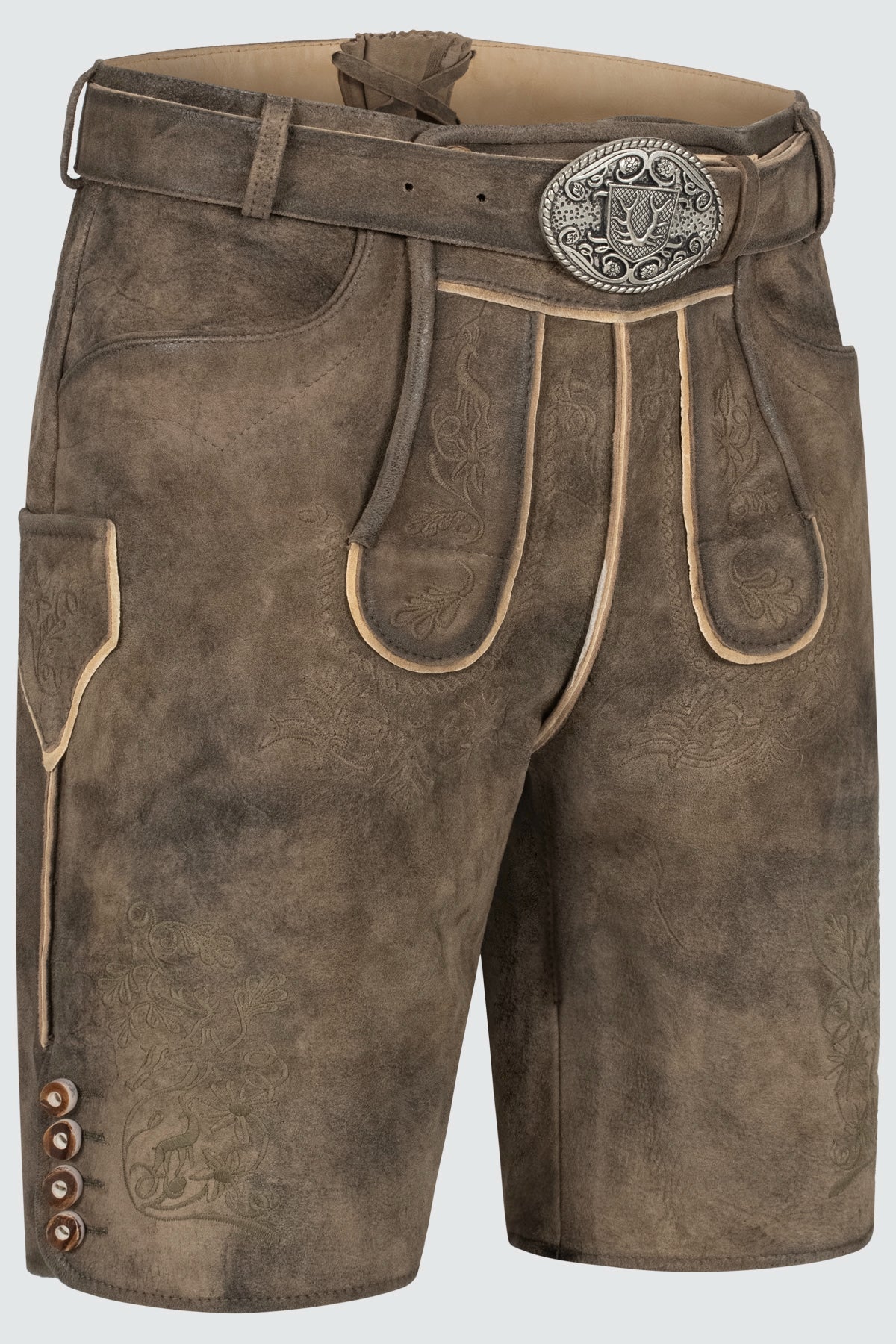 Kruger Men's Lederhosen "Denis" with Belt - Brown