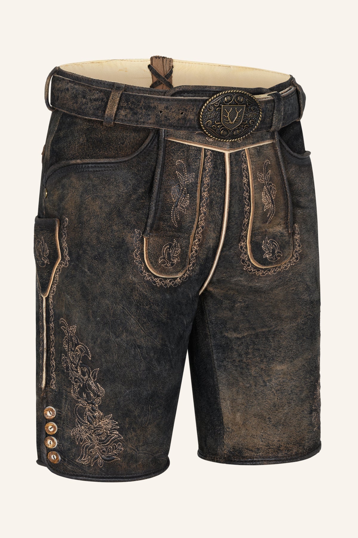 Kruger Men's Lederhosen "Jihn" with Belt - Brown