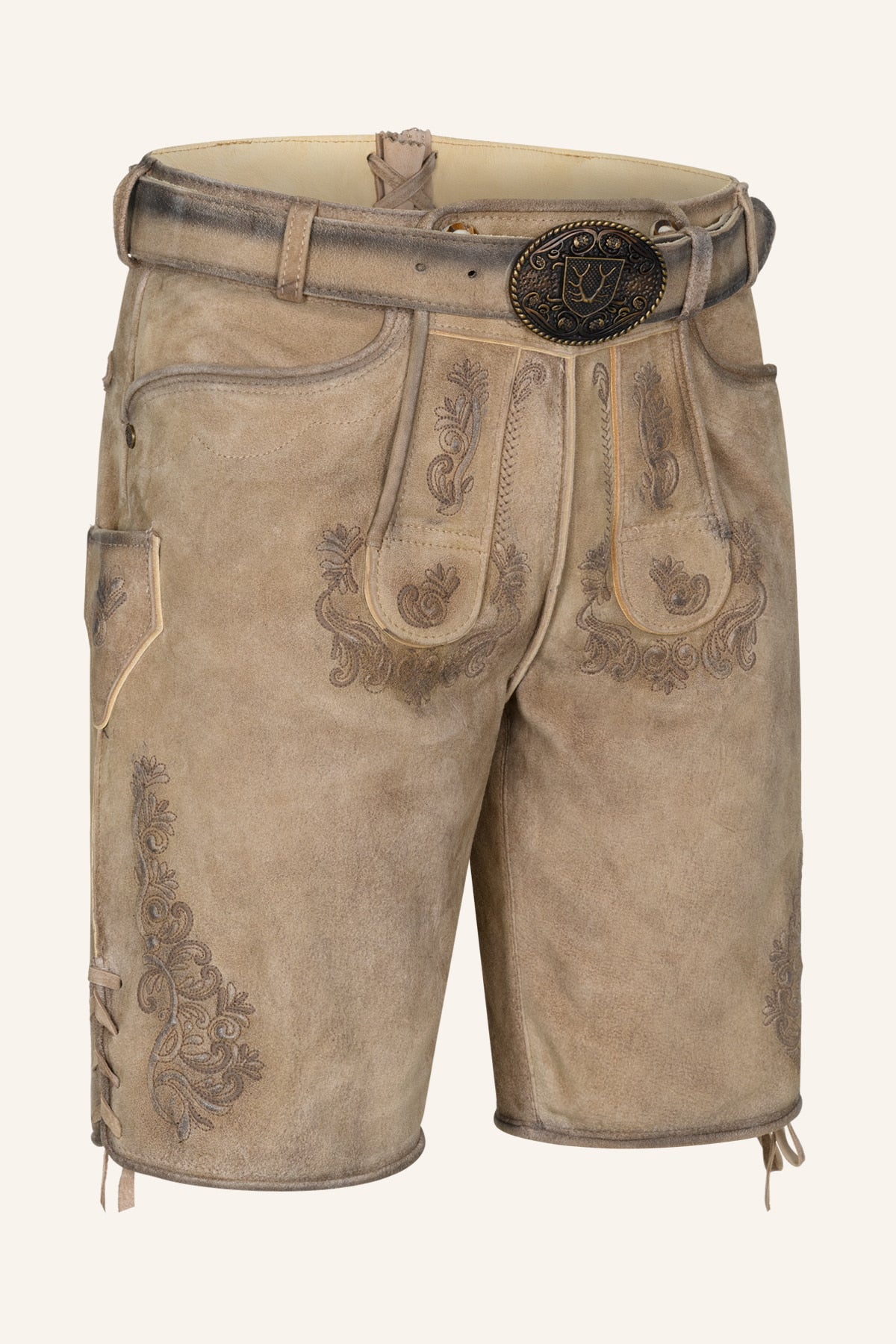 Kruger Men's Lederhosen "Baldur" with Belt - Brown