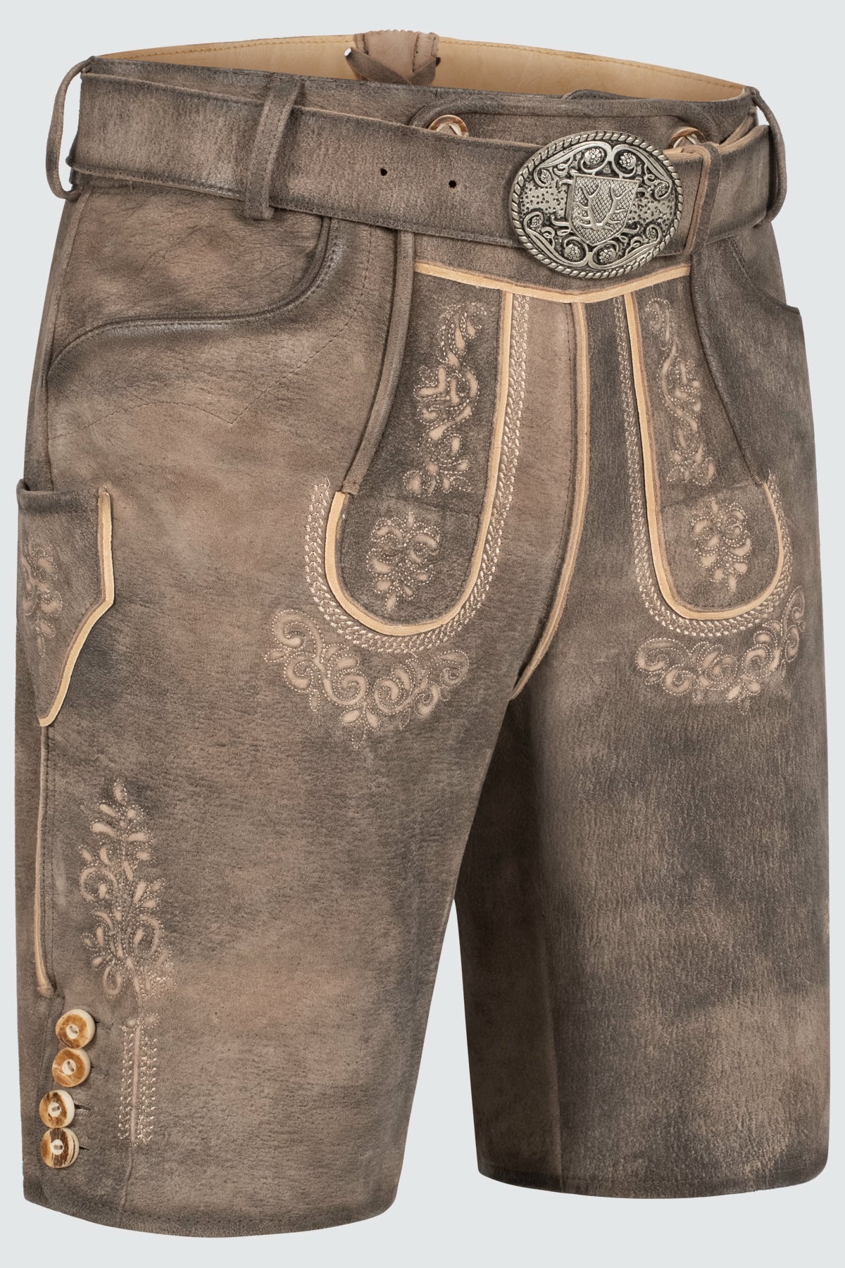 Kruger Men's Lederhosen "Mailo" with Belt - Brown