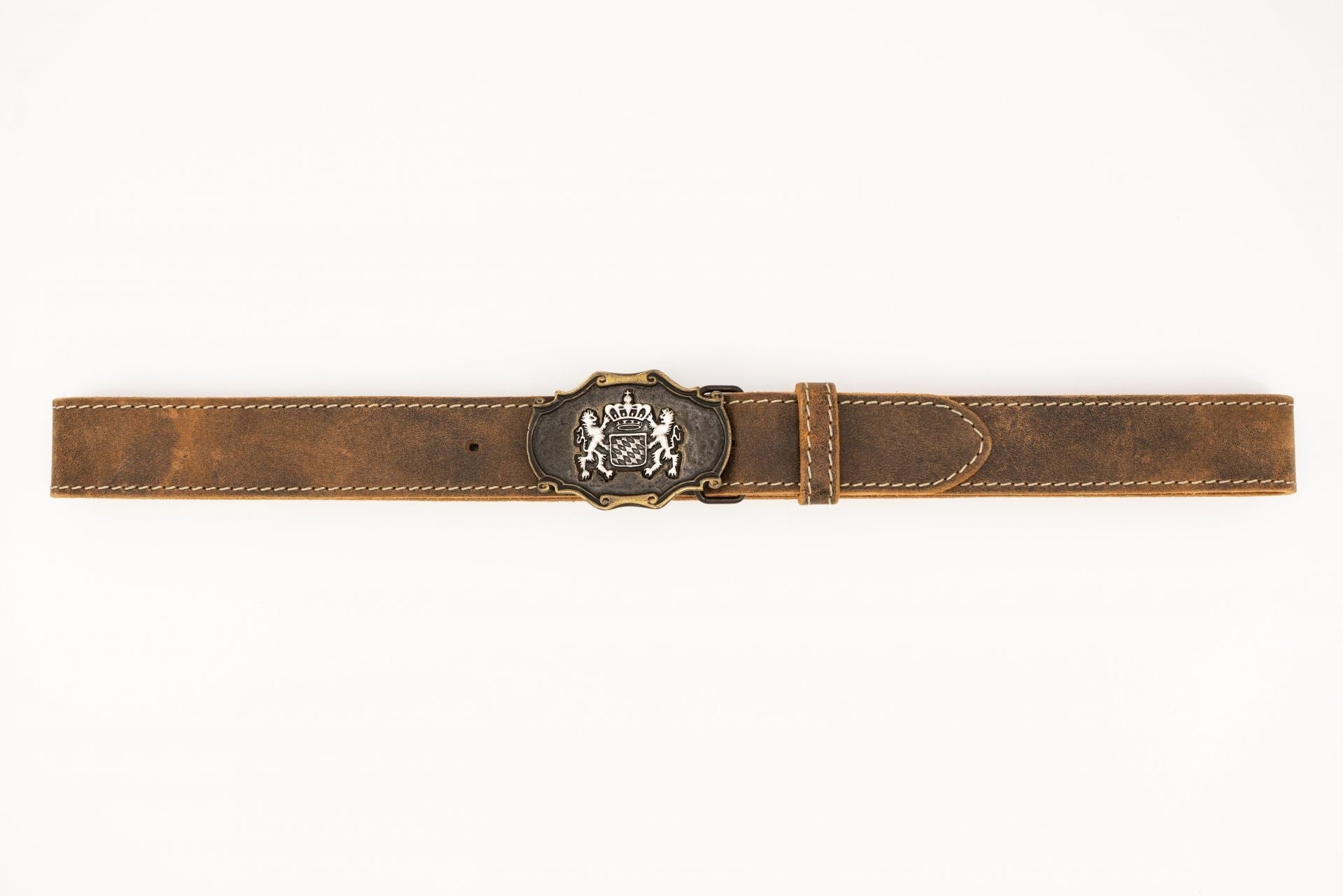 Brown Trachten Belt with "Free State of Bavaria" Buckle