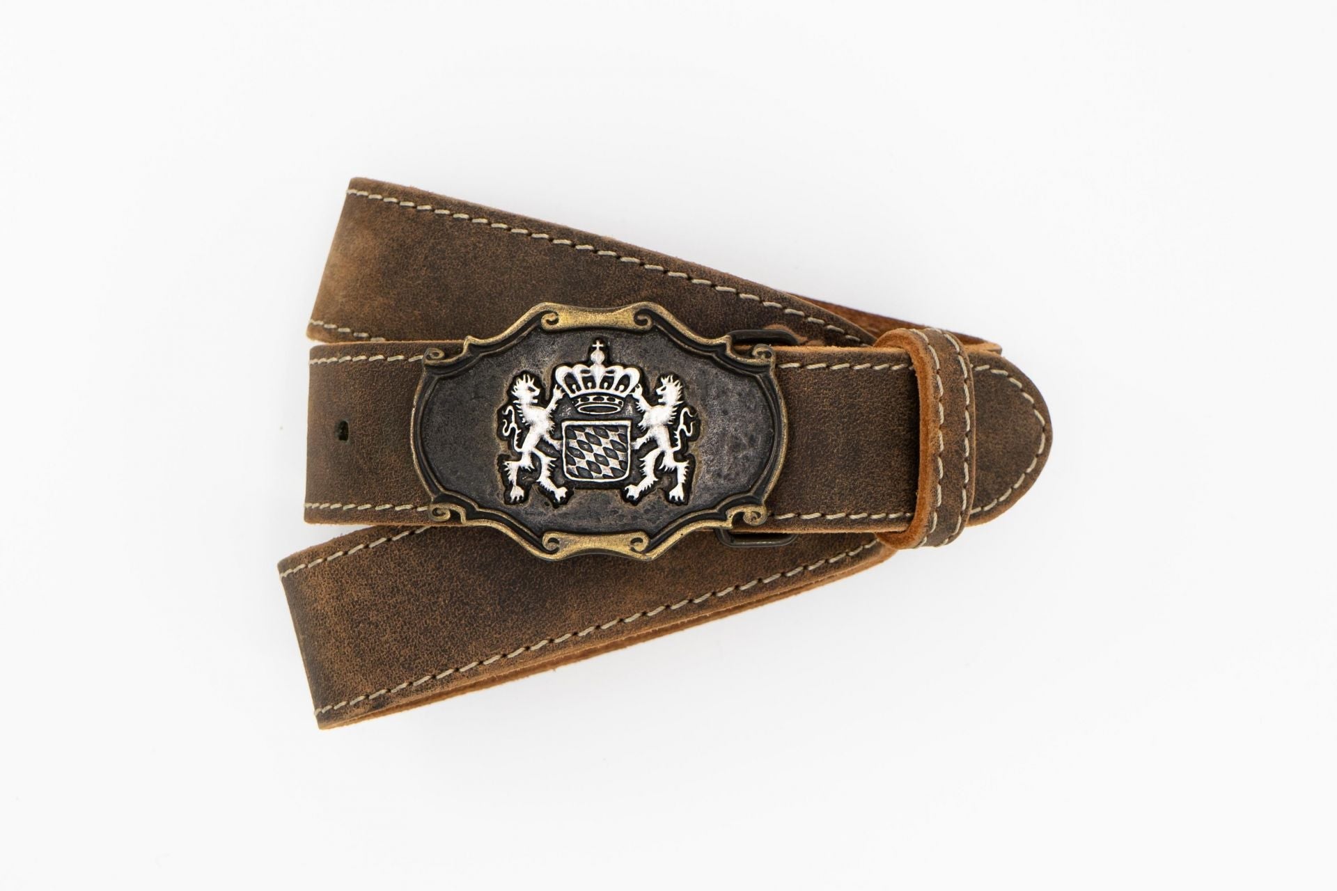 Brown Trachten Belt with "Free State of Bavaria" Buckle