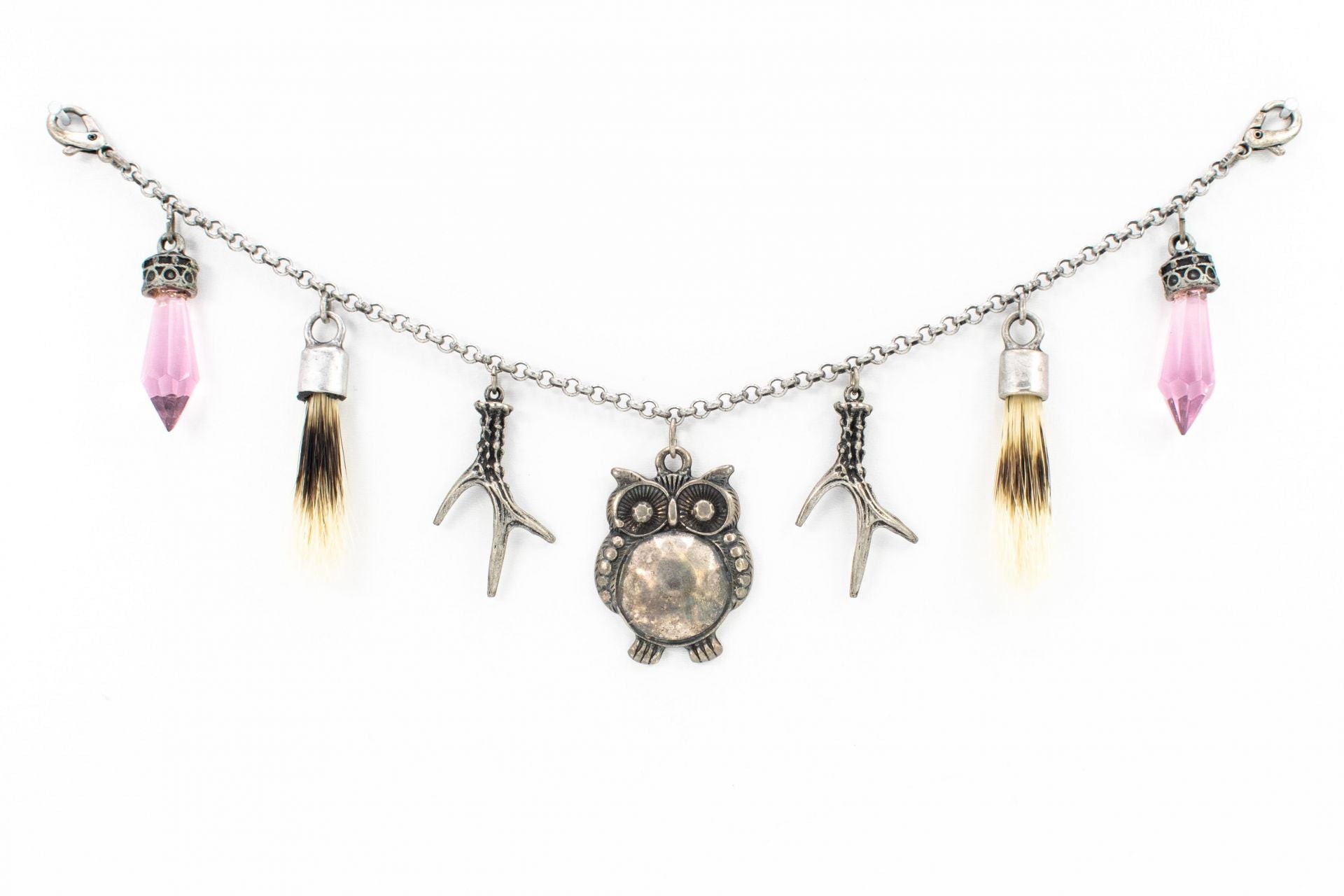 Womens Charivari with "owl" in antique silver