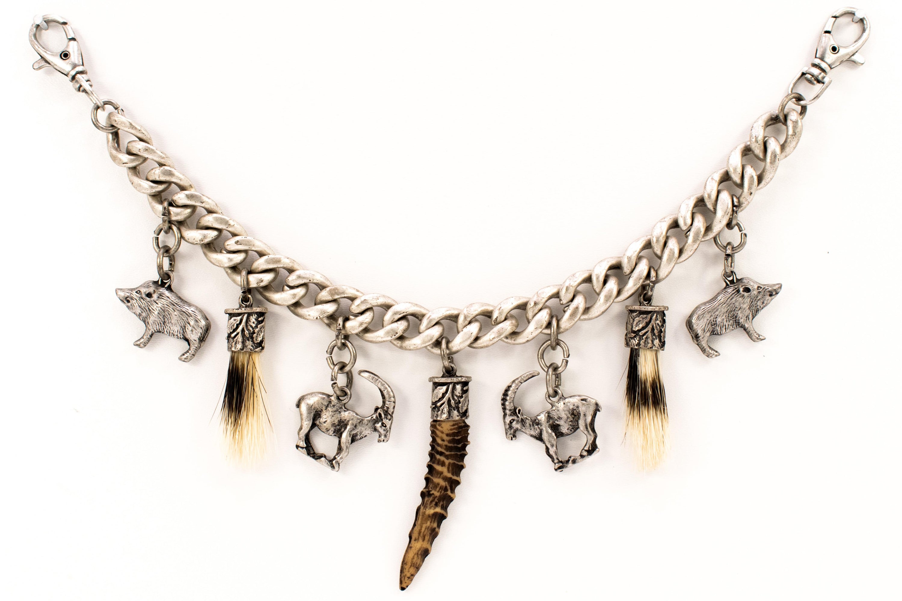 Charivari with ibex, horn and beard in antique silver