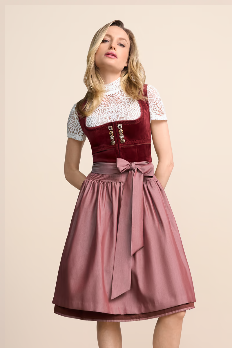 Kruger Midi Dirndl 2pcs. 60cm "Milda" red (40)