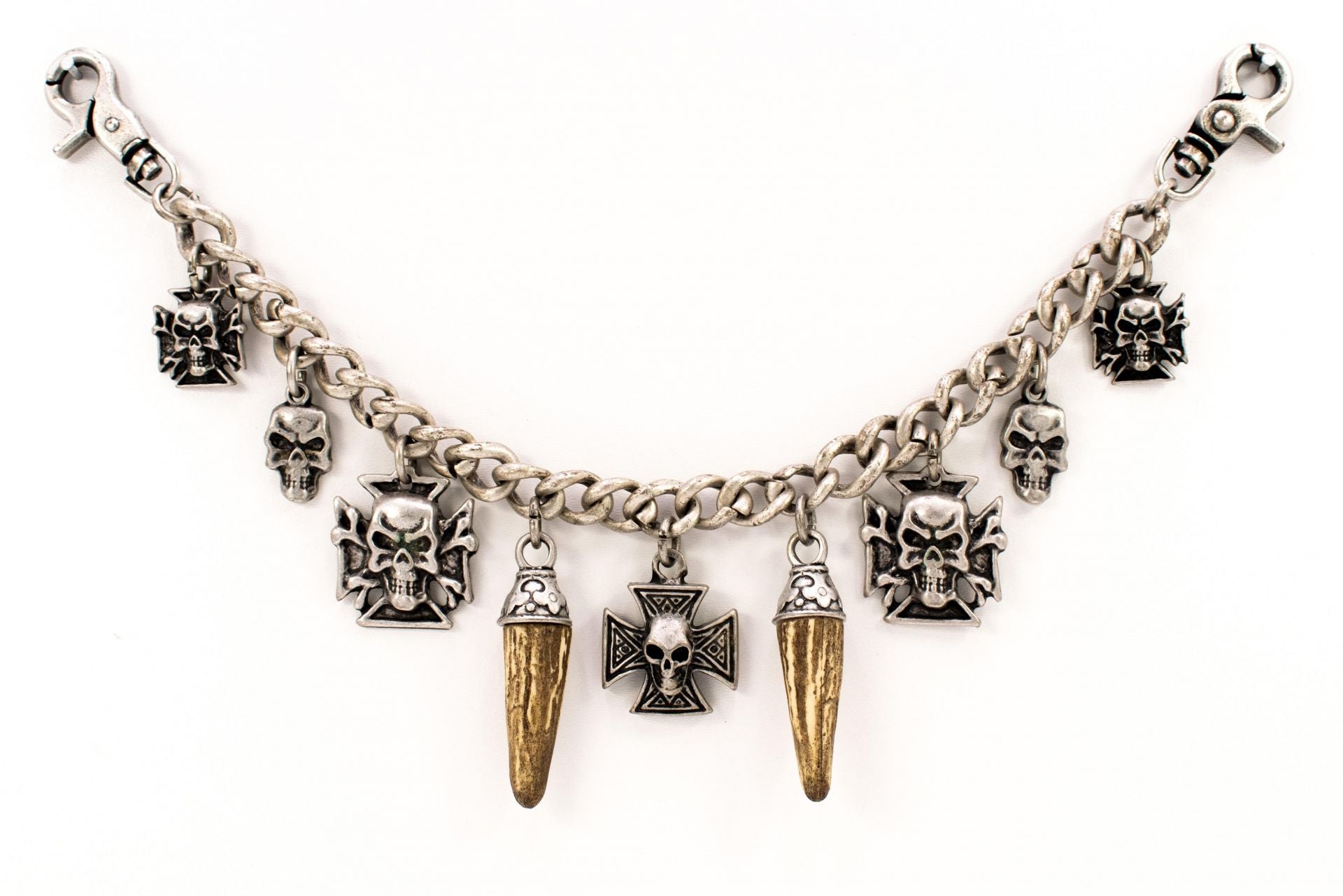 Charivari "skulls and horn" in antique silver