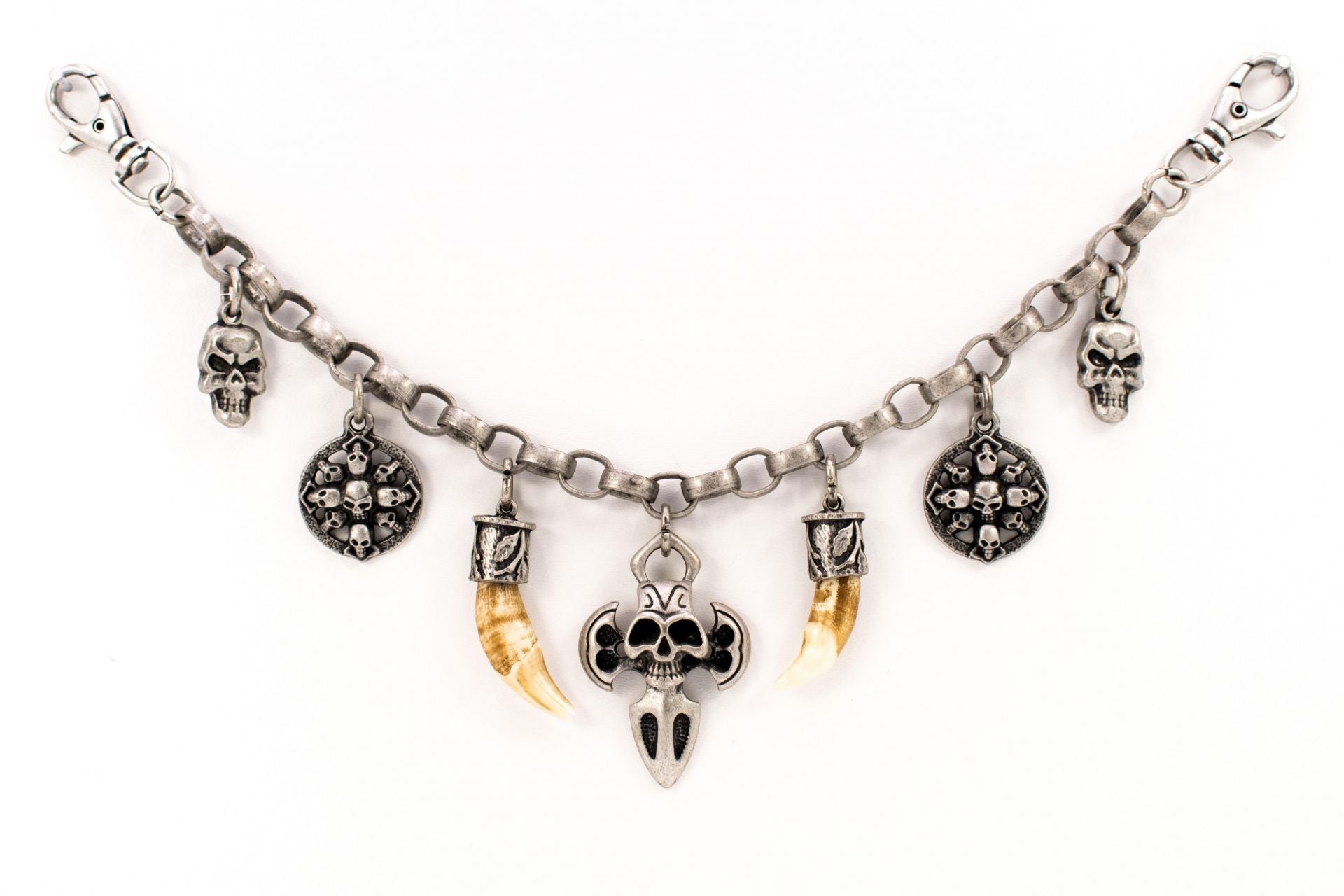 Charivari with skulls and "fangs" in antique silver