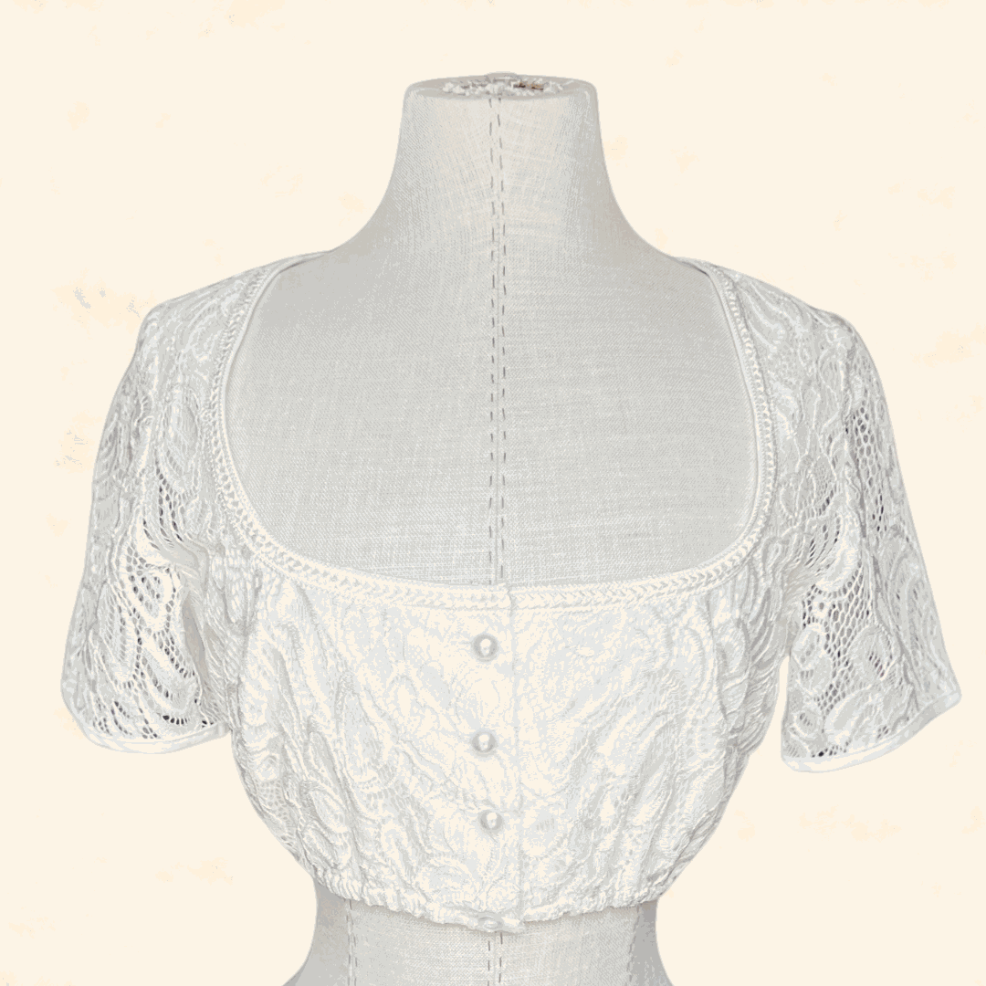 Ecru lace blouse from Kruger Collection Dirndl, size 36, polyester-elastane mix.