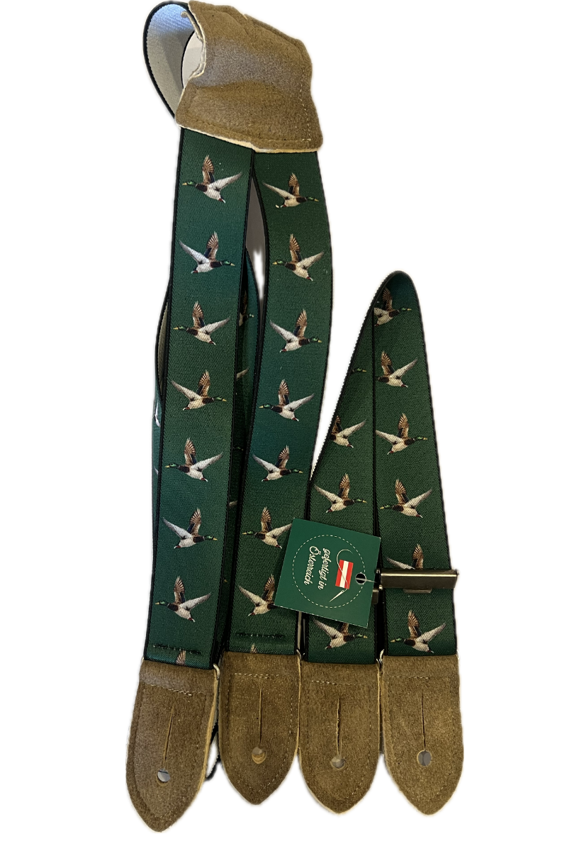 Lederhosen "Ducks" Green Suspenders for Buttons 130cm