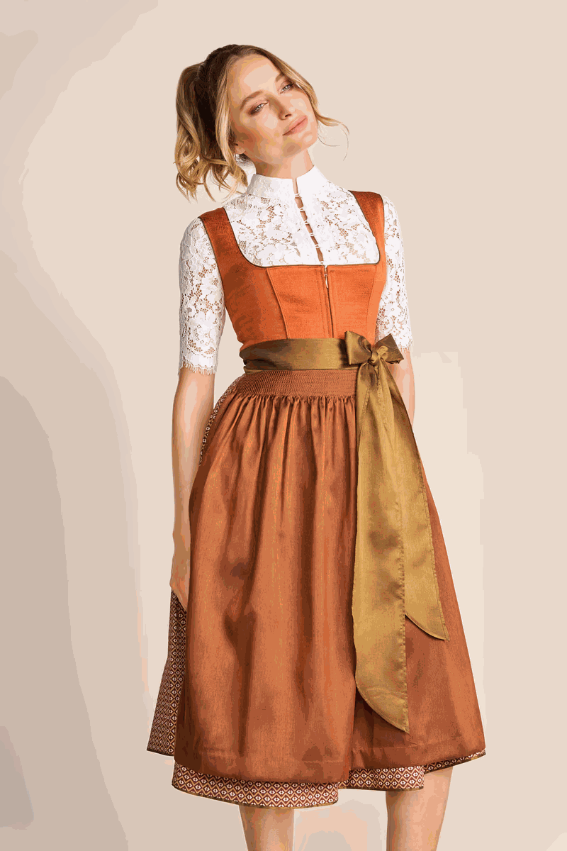 Kruger Long Dirndl 2pcs. 70cm "Isa" Orange Dress CA Dirndl Haus Kruger Long Dirndl 2pcs. 70cm "Isa" Orange Dress CA Dirndl Haus
