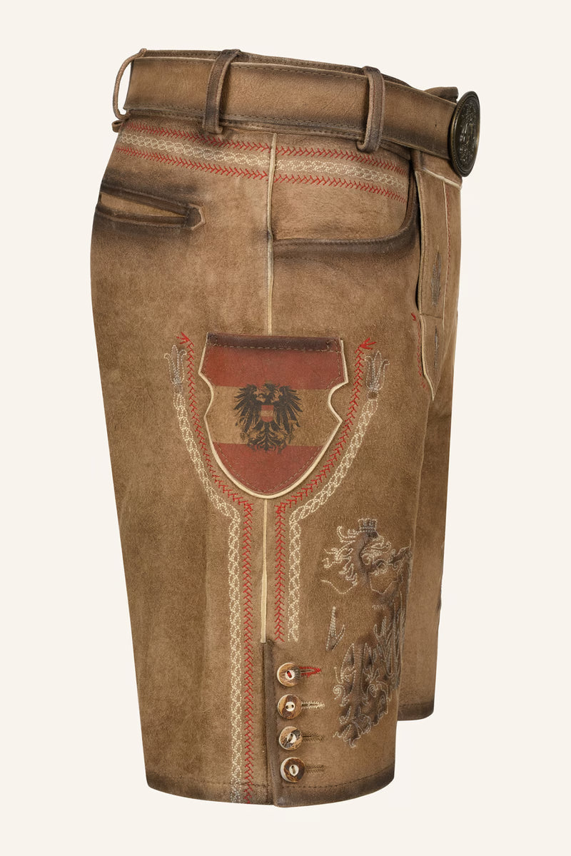 Kruger Men's Lederhosen "Mei Hoamat" with Belt - Brown