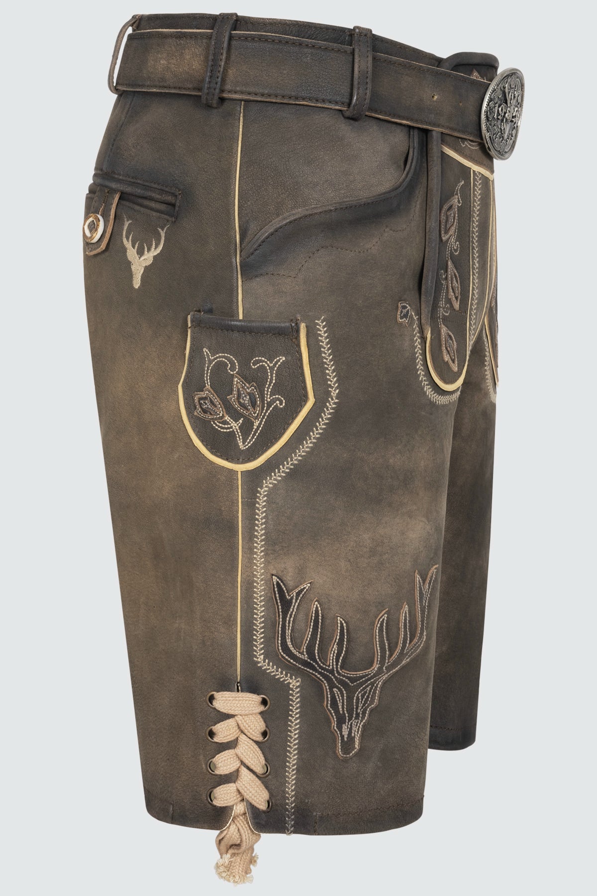 Kruger Men's Lederhosen "Anno 1958" with Belt - Brown