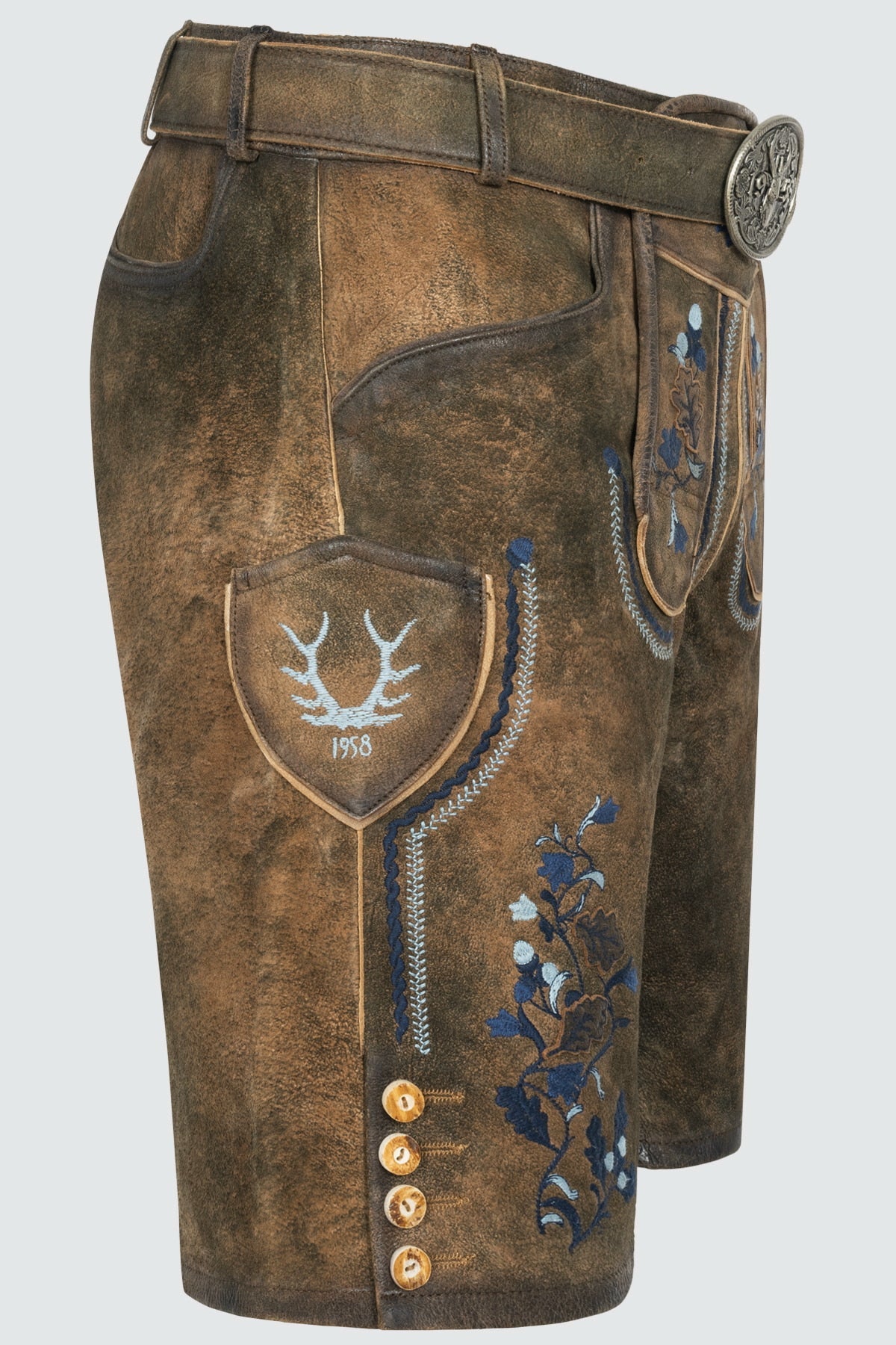 Kruger Men's Lederhosen "Azzuro" with Belt - Brown