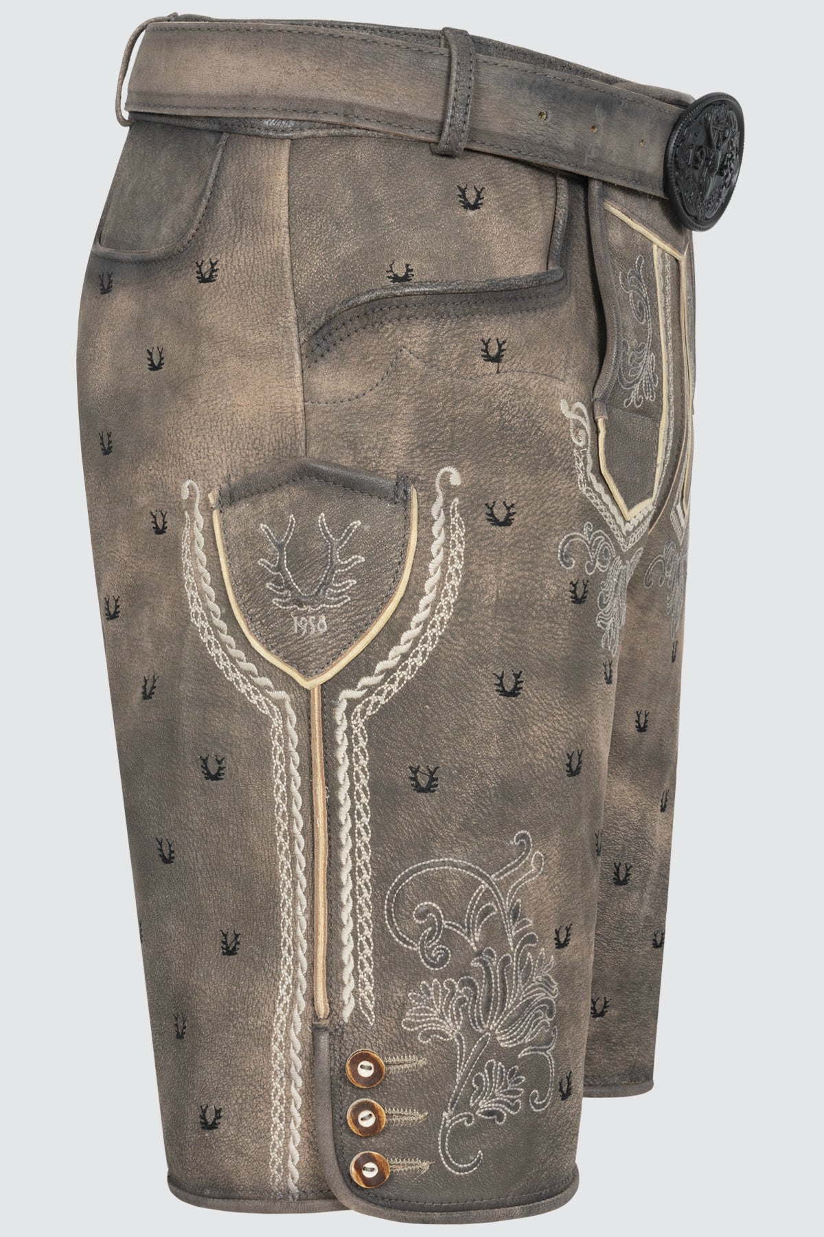 Kruger Men's Lederhosen "Harvey" with Belt - Gray