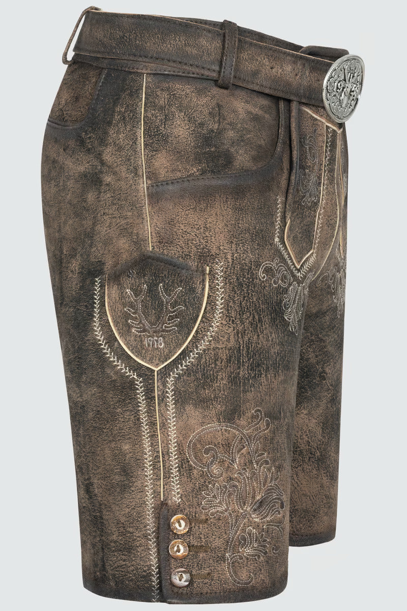 Kruger Men's Lederhosen "Arijus" with Belt - Brown