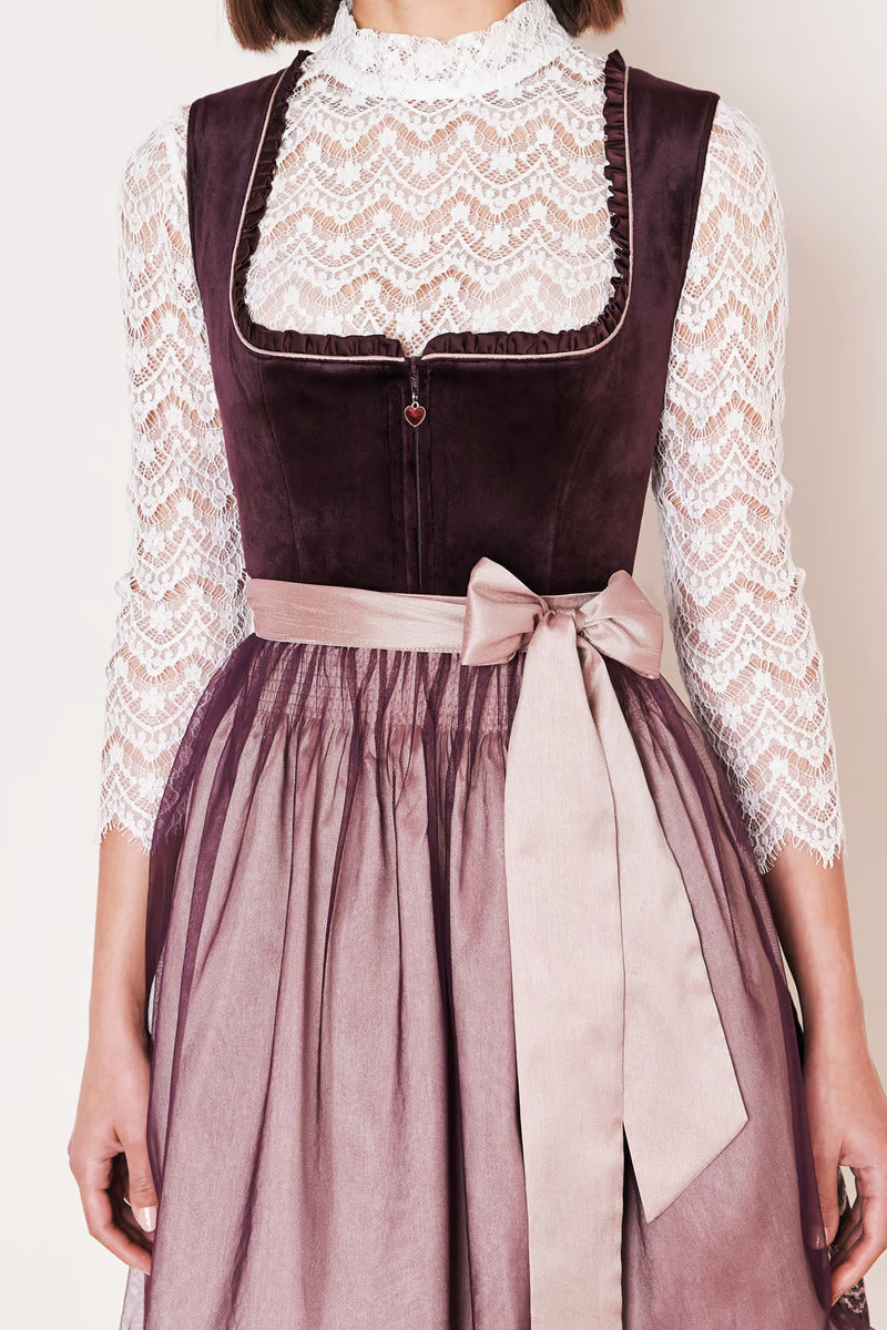 Kruger Midi Dirndl 2pcs. 60cm "Joelina" berry (34,38,40)
