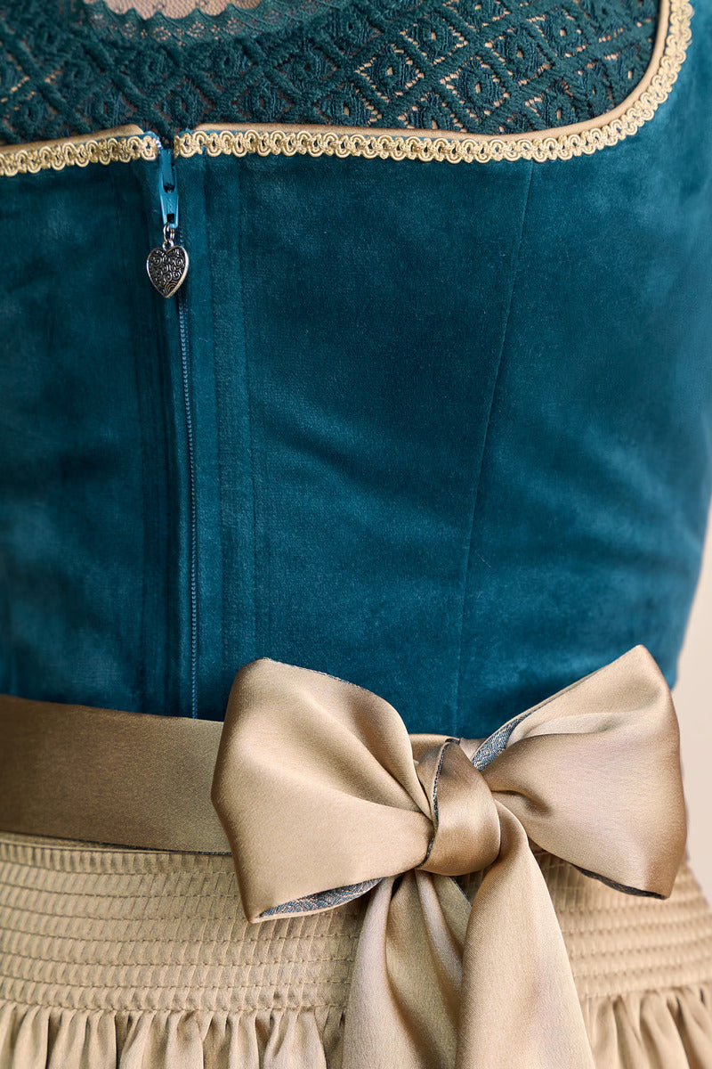 Kruger Midi Dirndl 2pcs. 60cm "Dena" turquoise (38,44)
