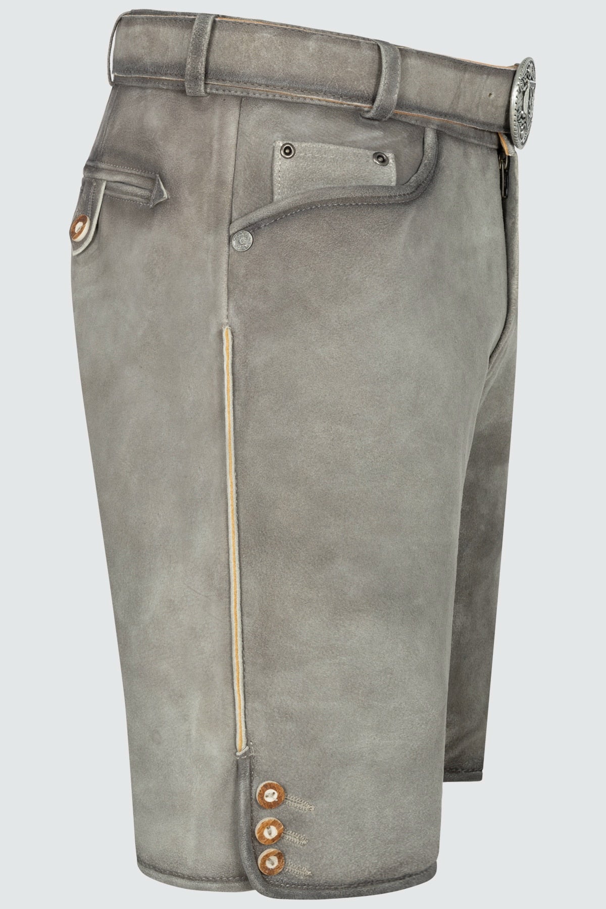Kruger Men's Lederhosen "Lorenzo" with Belt - Gray